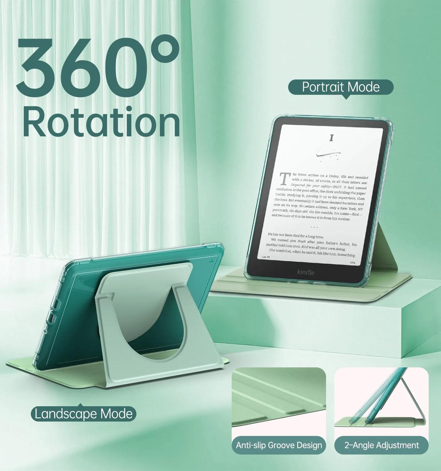 MoKo 360° SA569P custodia 7" Paperwhite Verde Agave rotante