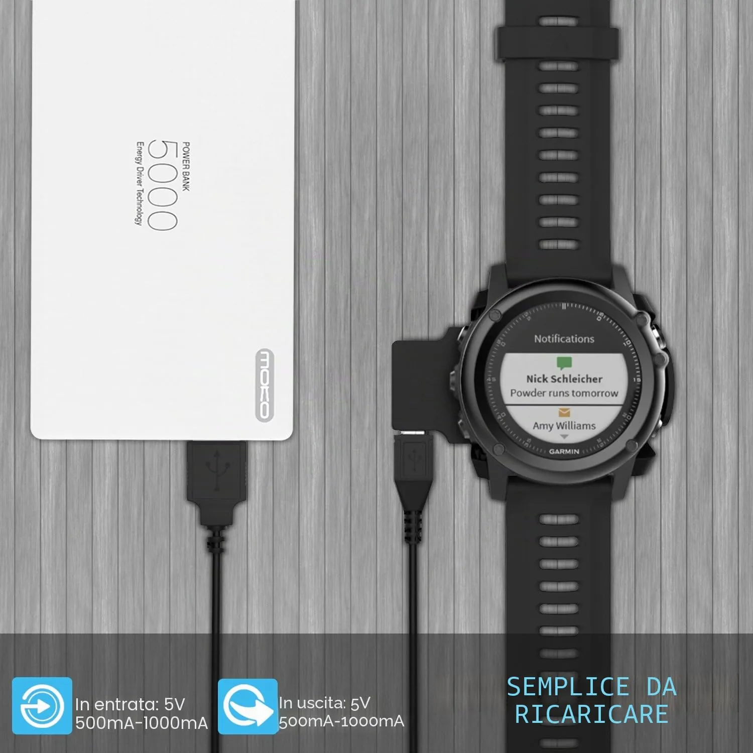 MoKo Garmin Fenix 3 caricatore USB-A clip ricarica