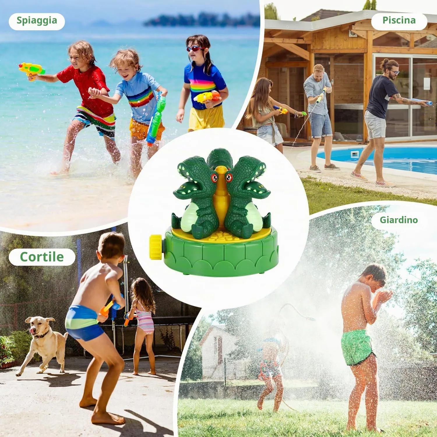 MoKo Dinosauro Verde Rotante spruzzatore acqua bambini giardino