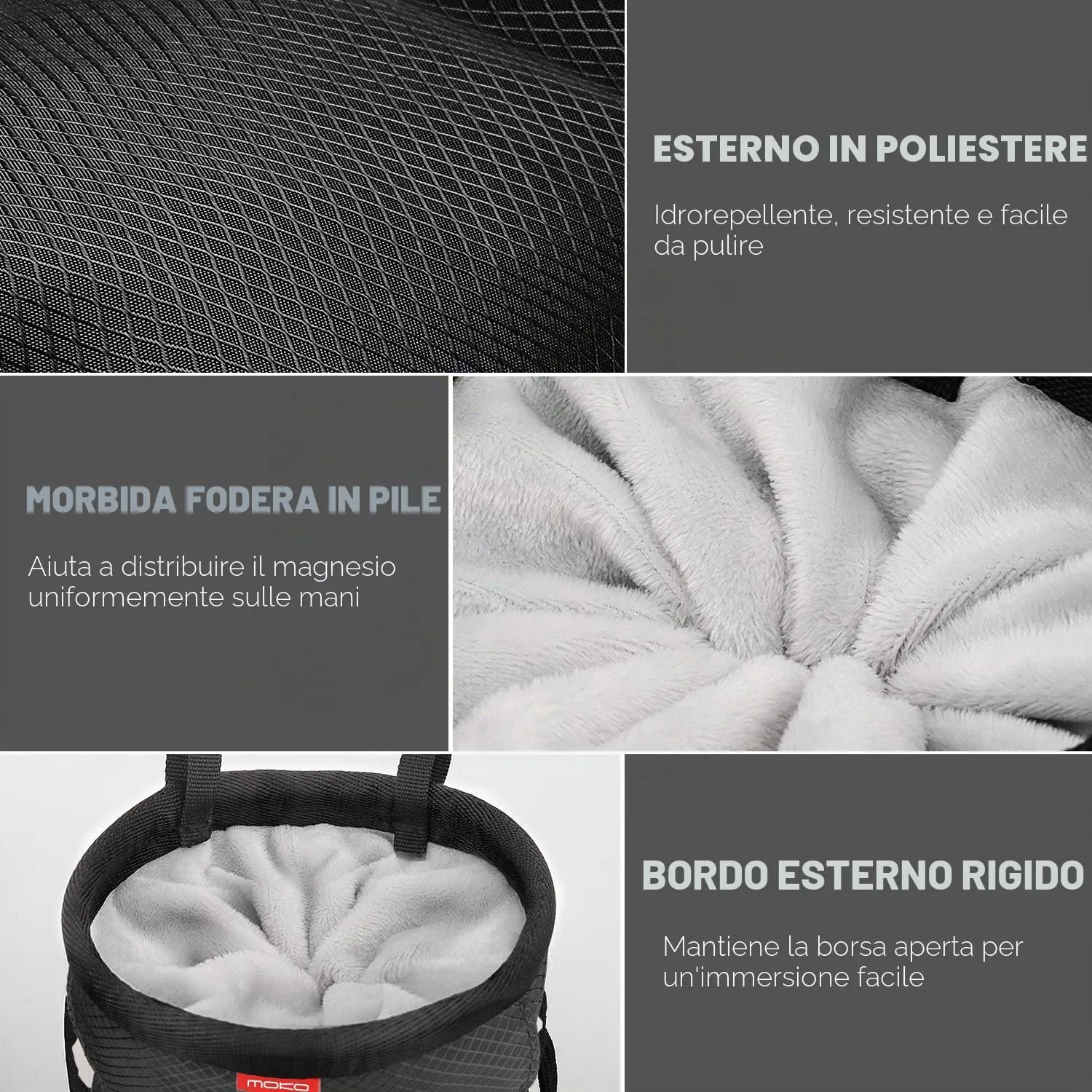 MoKo Borsa Magnesio Arrampicata Nera con Cintura