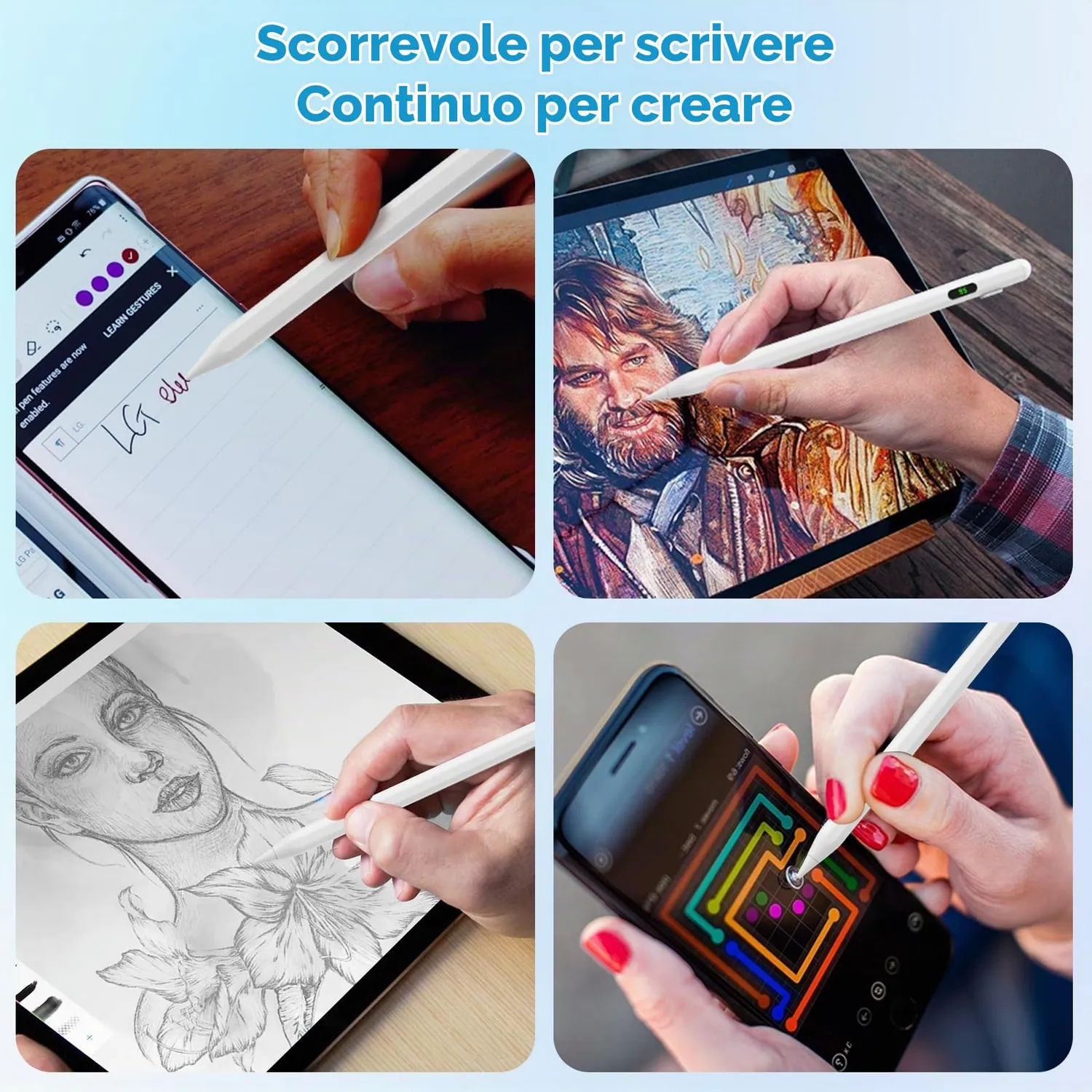 MoKo penna stilo universale touch bianca display batteria