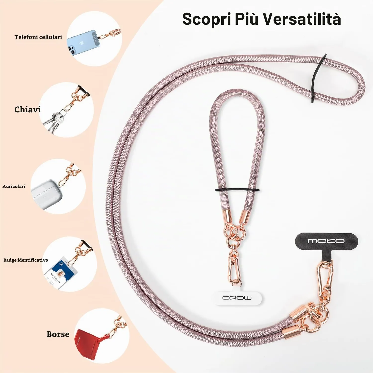 MoKo Laccio per Cellulare a Tracolla Oro Rosa Regolabile