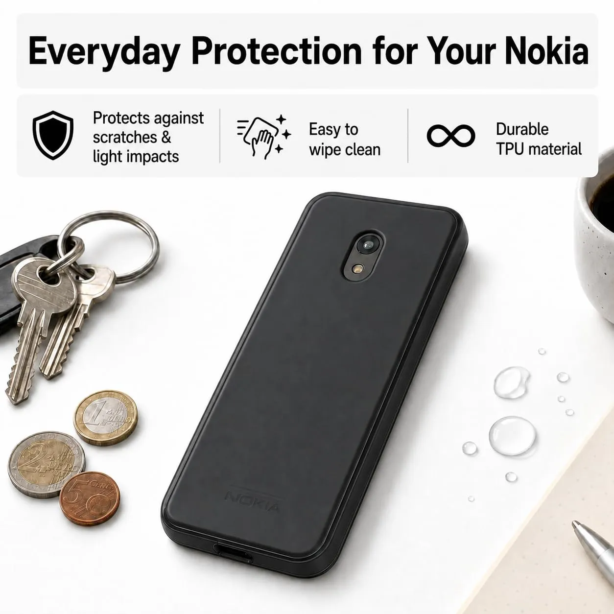 caseroxx per Nokia 235 215 220 4G cover TPU nera 2024