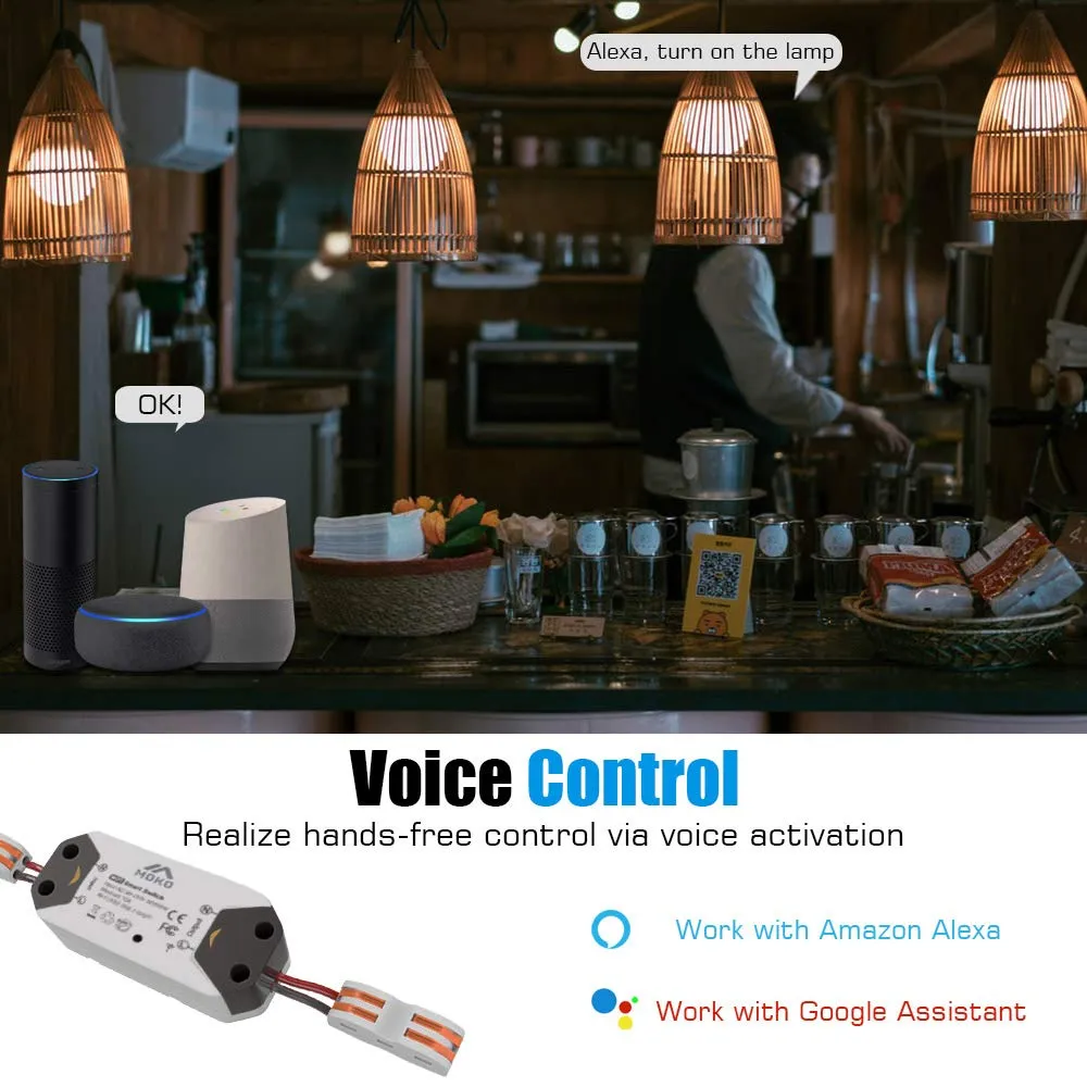 MoKo Smart Switch WiFi relè Alexa Google 2 pezzi
