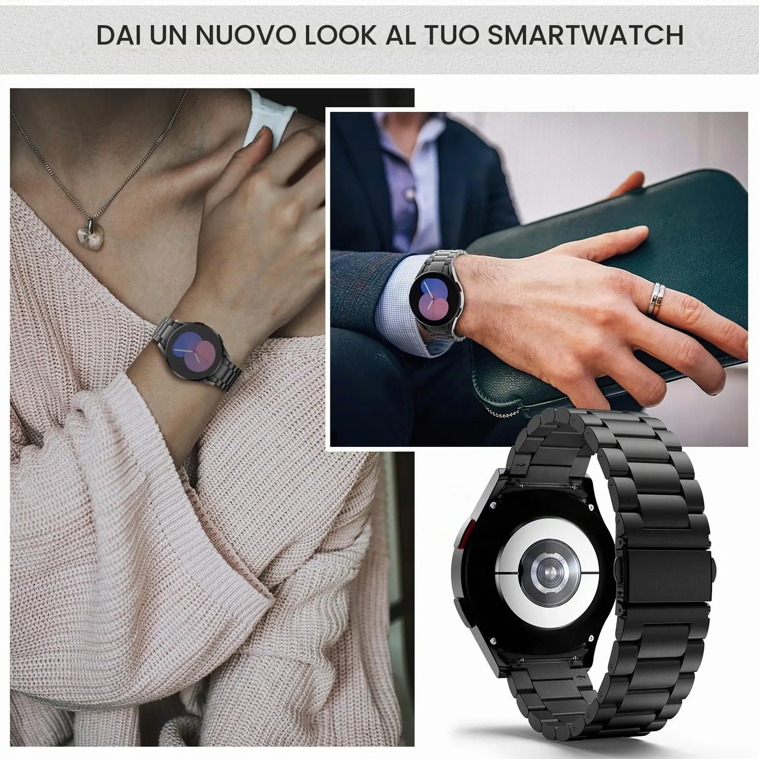 MoKo Cinturino Galaxy Watch Nero Metallo Acciaio
