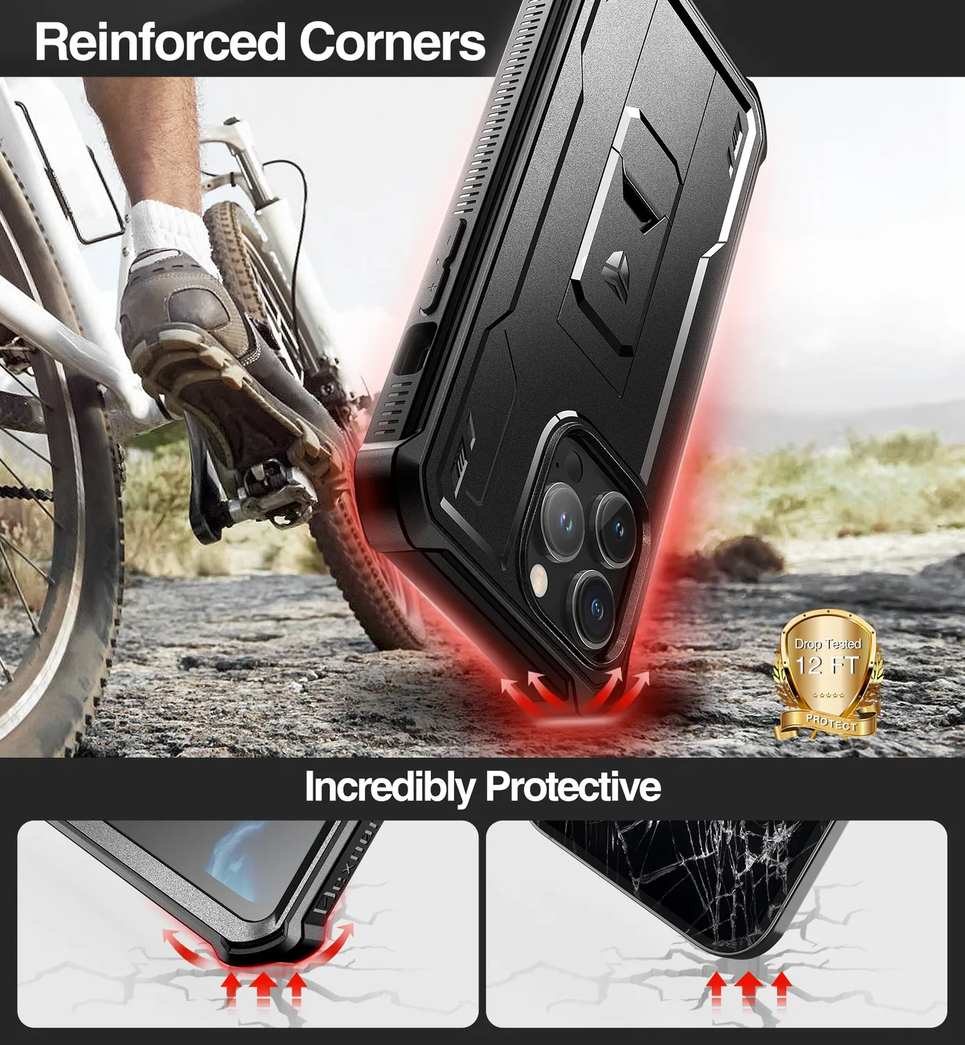 Dexnor iPhone 14 Pro Max cover nera anturto con stand