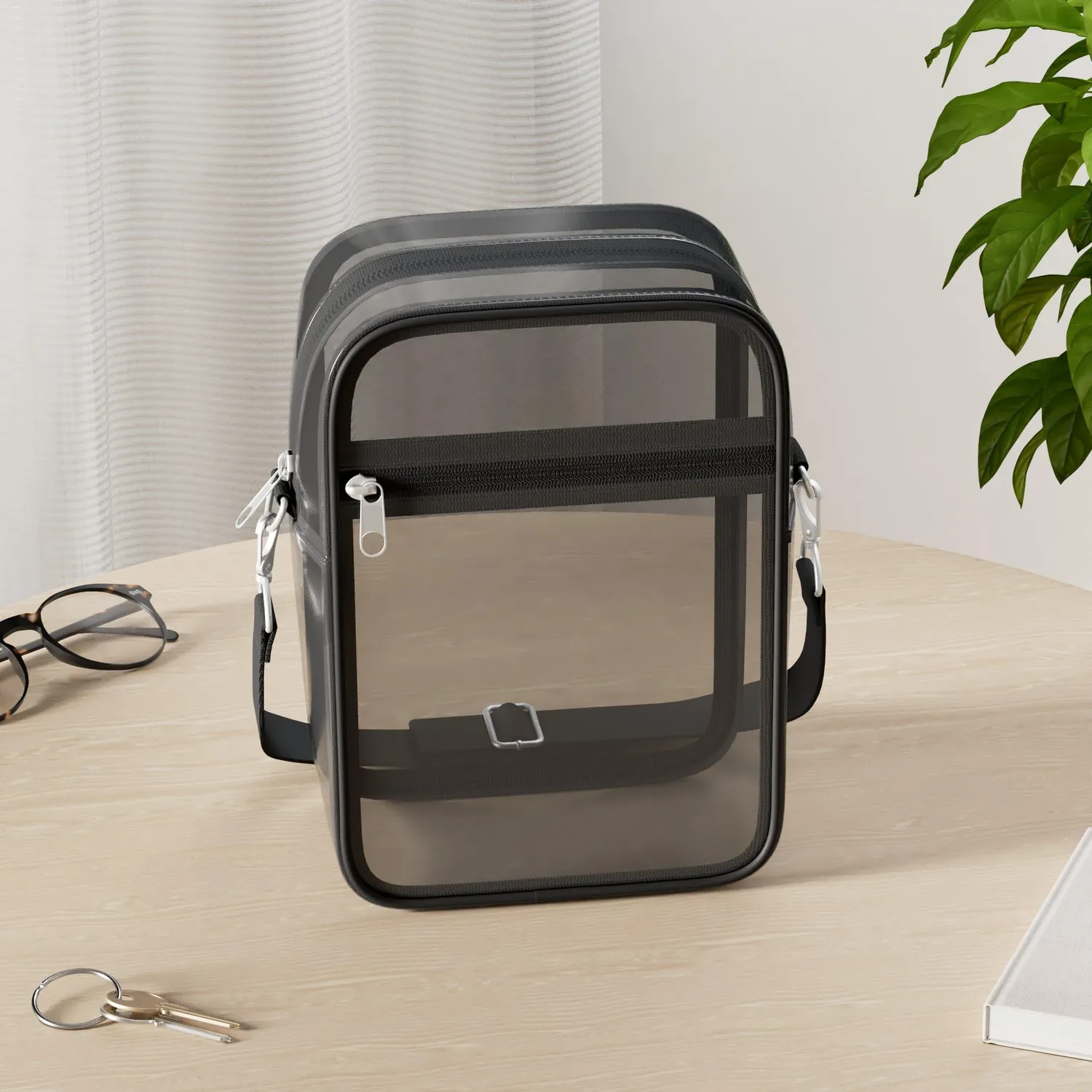 MoKo Borsa Tracolla Trasparente Nera 24x17cm PVC
