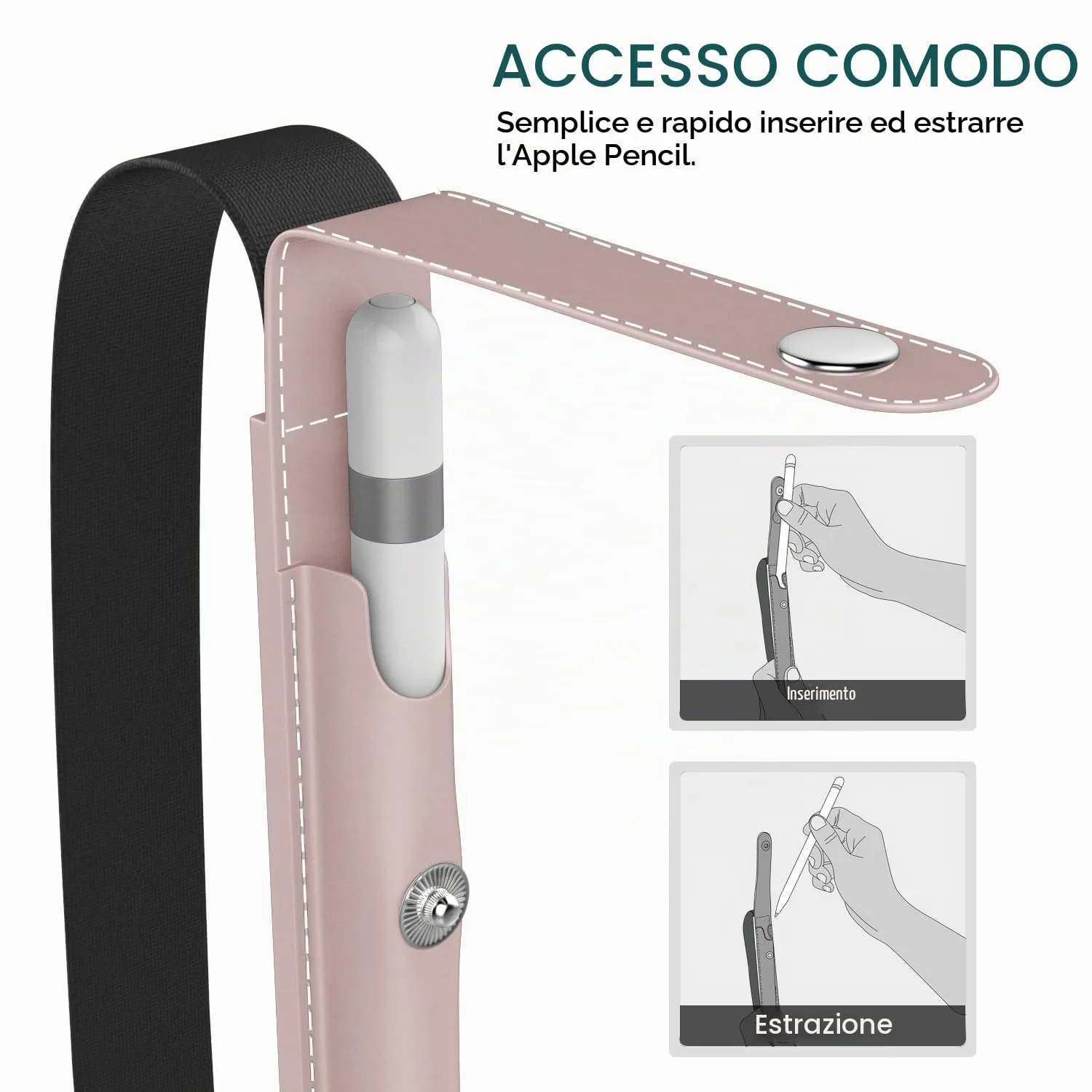 MoKo Custodia Apple Pencil Portapenne Oro Rosa Elastico