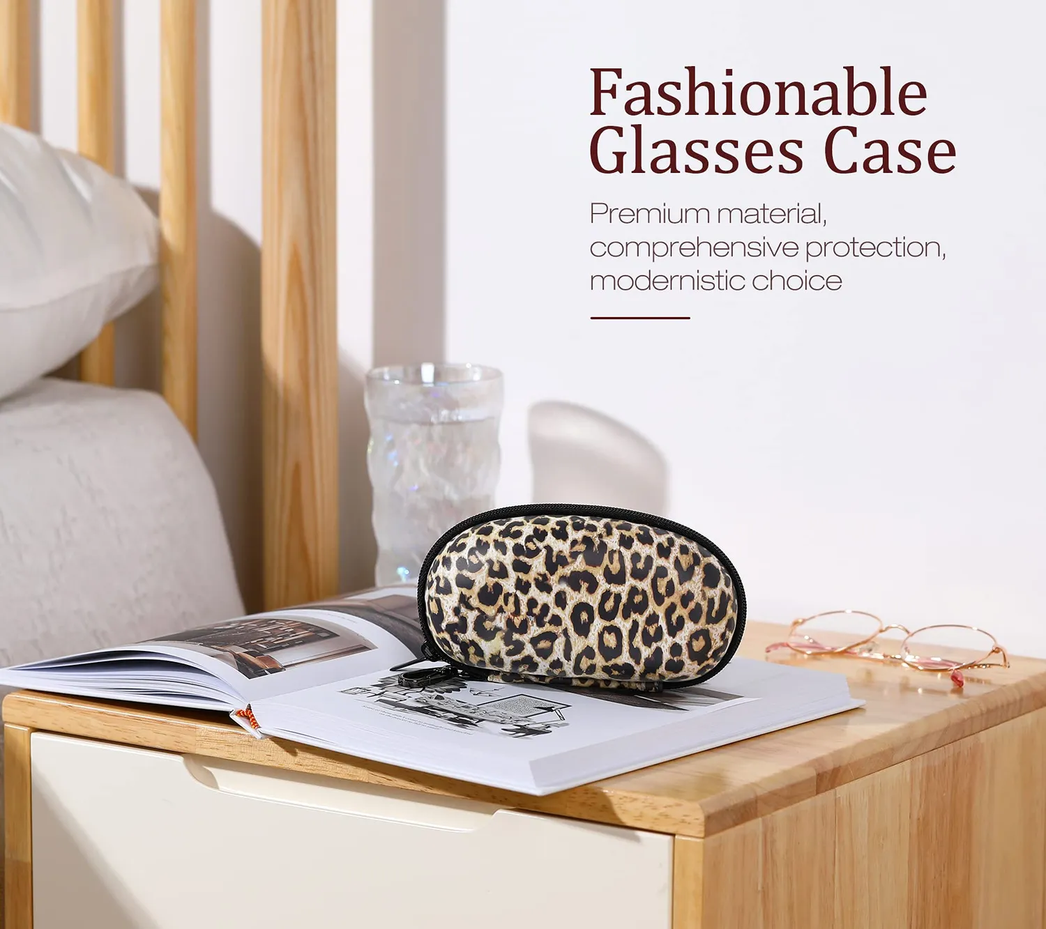 MoKo Custodia Occhiali Pelle con Zip Leopardo Universale