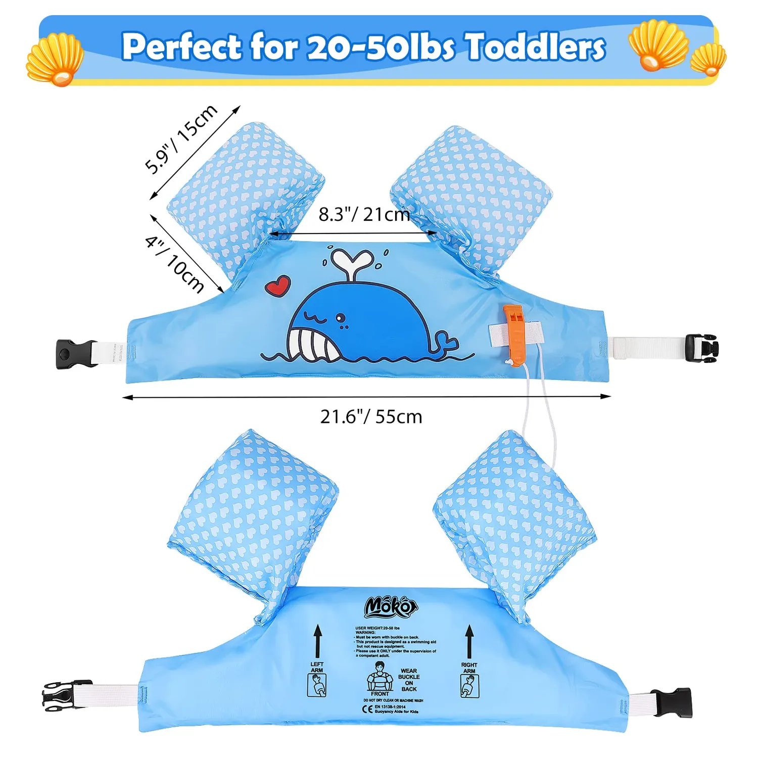 MoKo braccioli nuoto bambini balena blu 20-22,7 kg