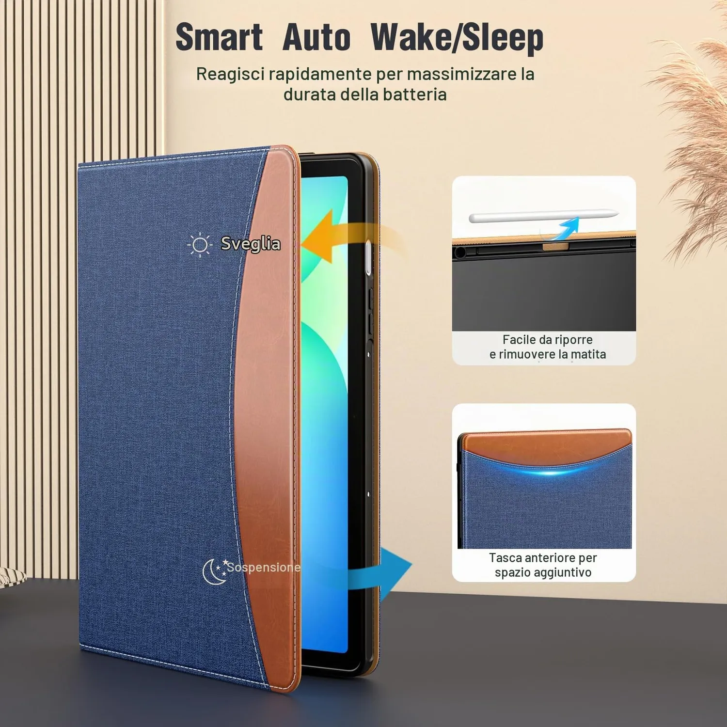MoKo Cover Samsung Tab S10 Lite/S10 FE Denim Blu Marrone