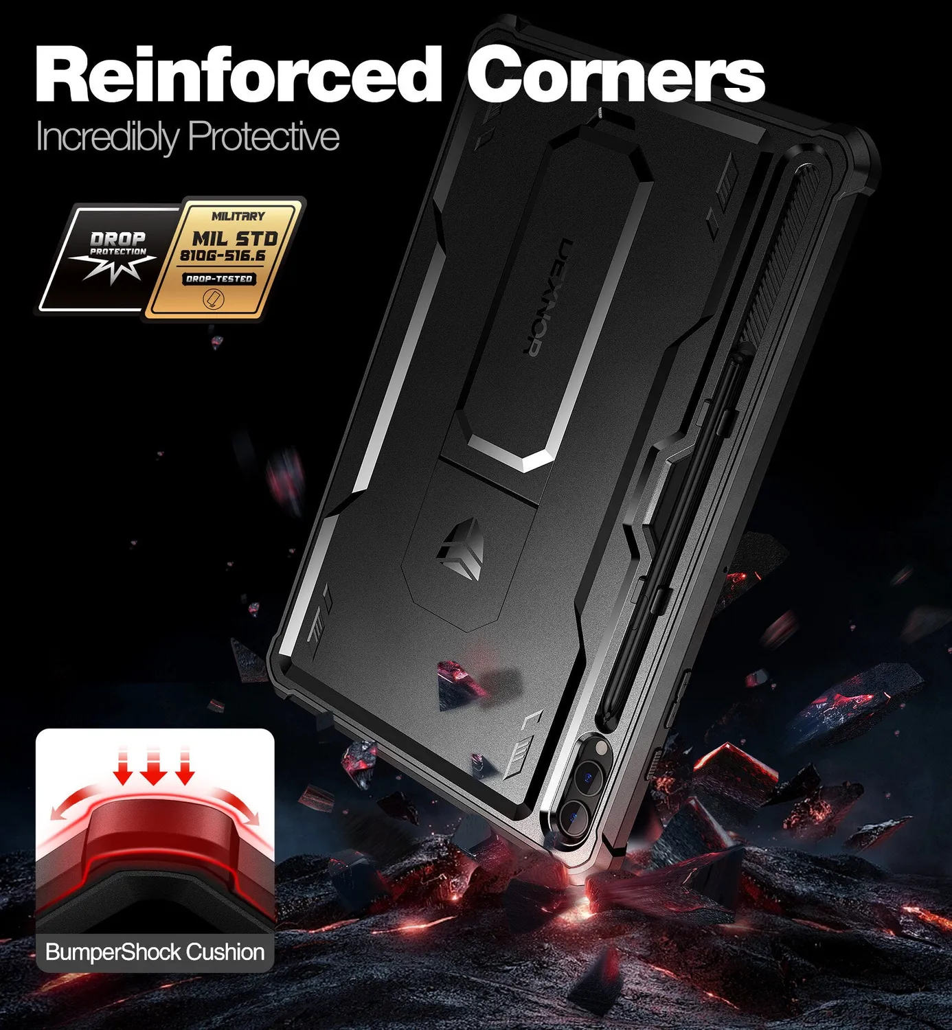 Dexnor cover Galaxy Tab S9+ con pellicola nera rugged