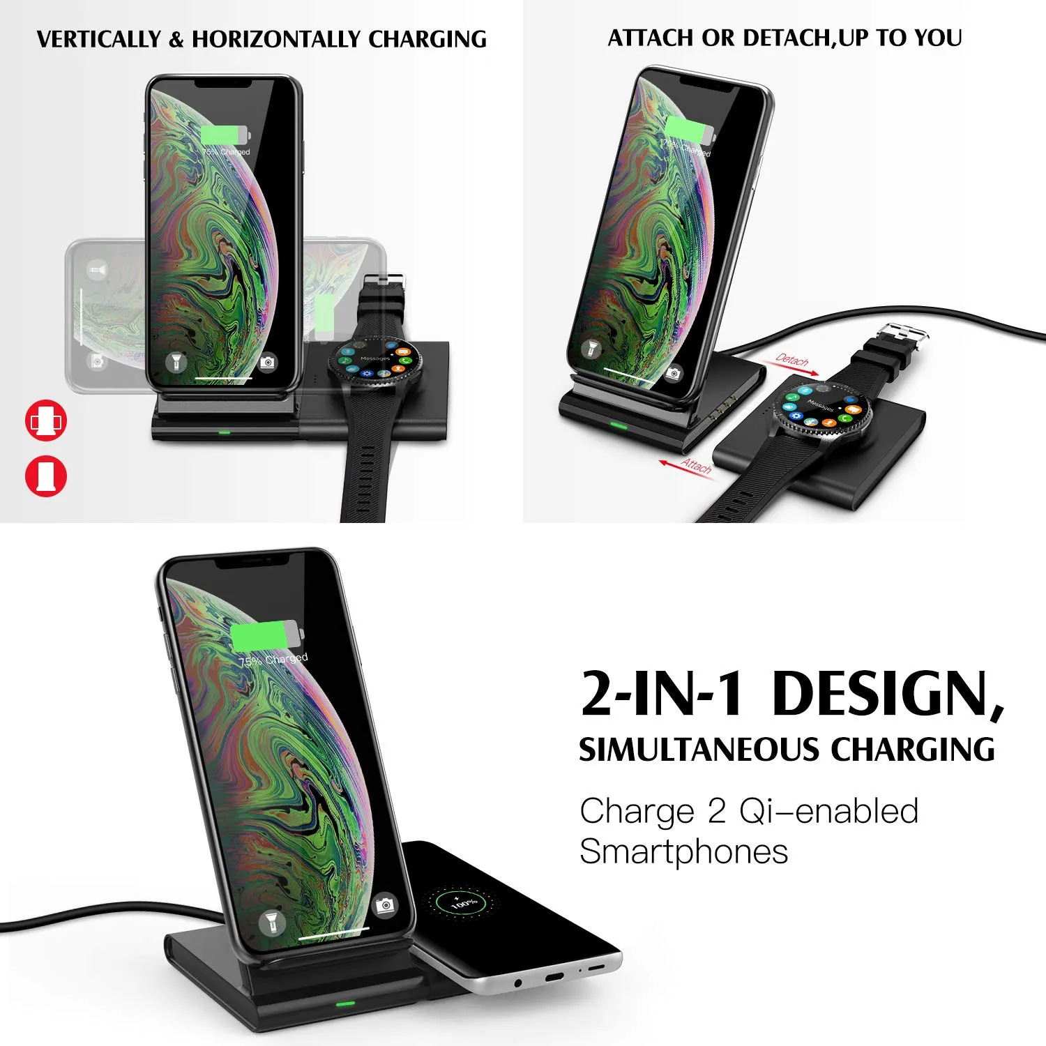MoKo Caricatore Wireless Qi 10W 2 in 1 Telefono+Watch