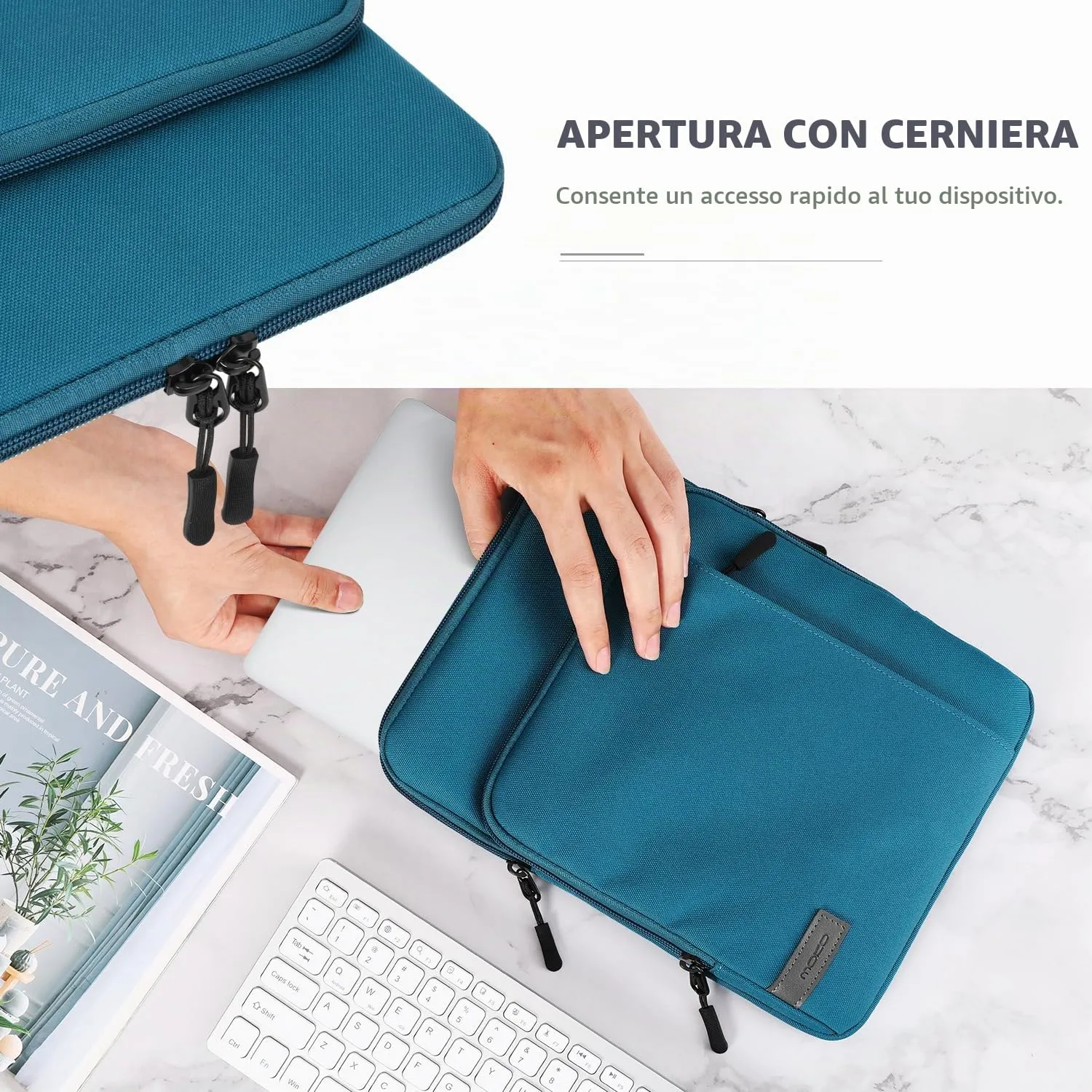 MoKo Sleeve 12.9 pollici blu pavone poliestere con tasca