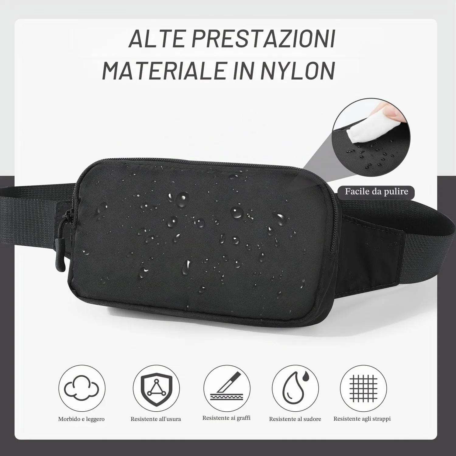 MoKo Marsupio Sportivo 3 Tasche Nylon Nero Impermeabile