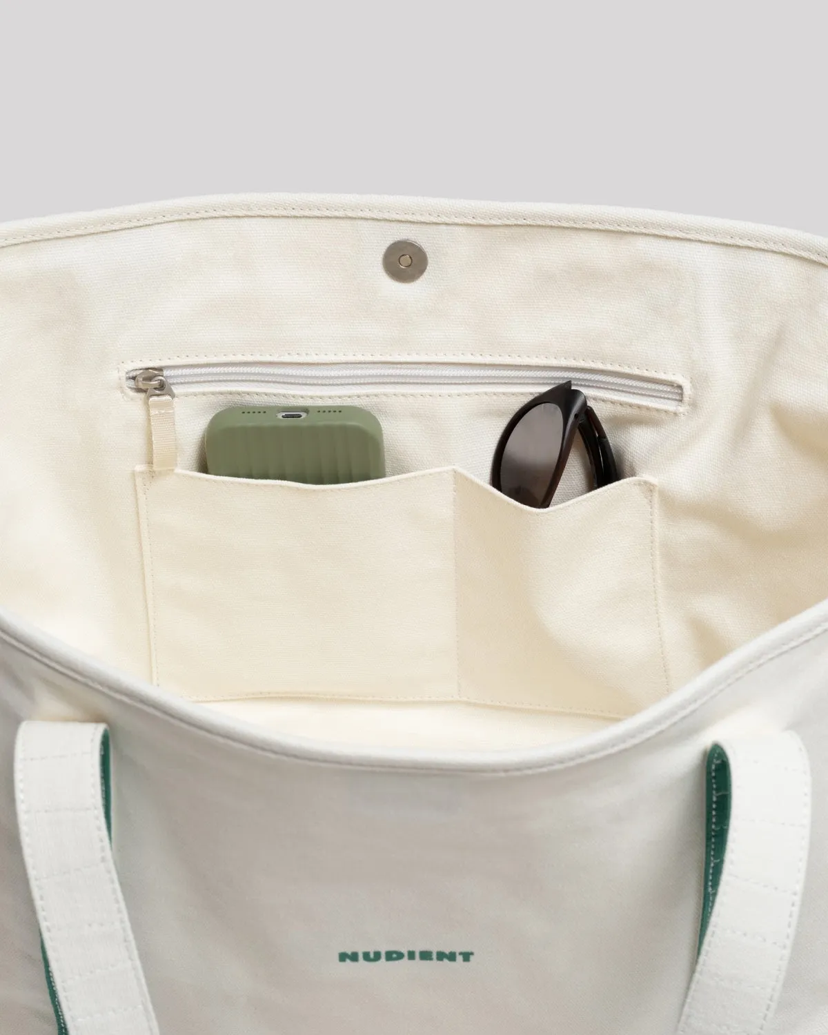 Nudient Canvas Tote shopper Cream Green tela