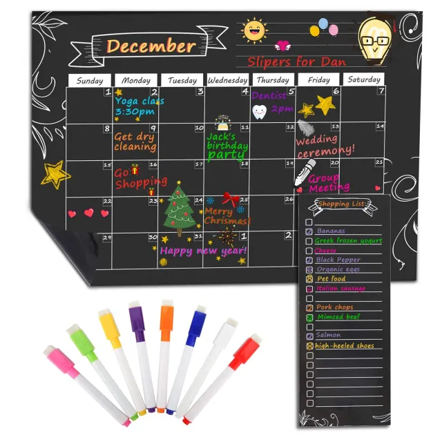 MoKo Calendario Magnetico Frigo Nero Mensile Riutilizzabile