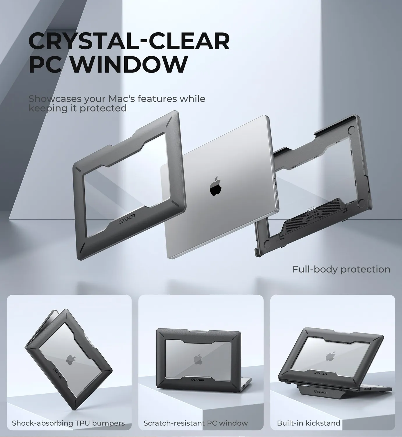 Dexnor MacBook Pro 16 M4 2024 cover nera con stand antiurto
