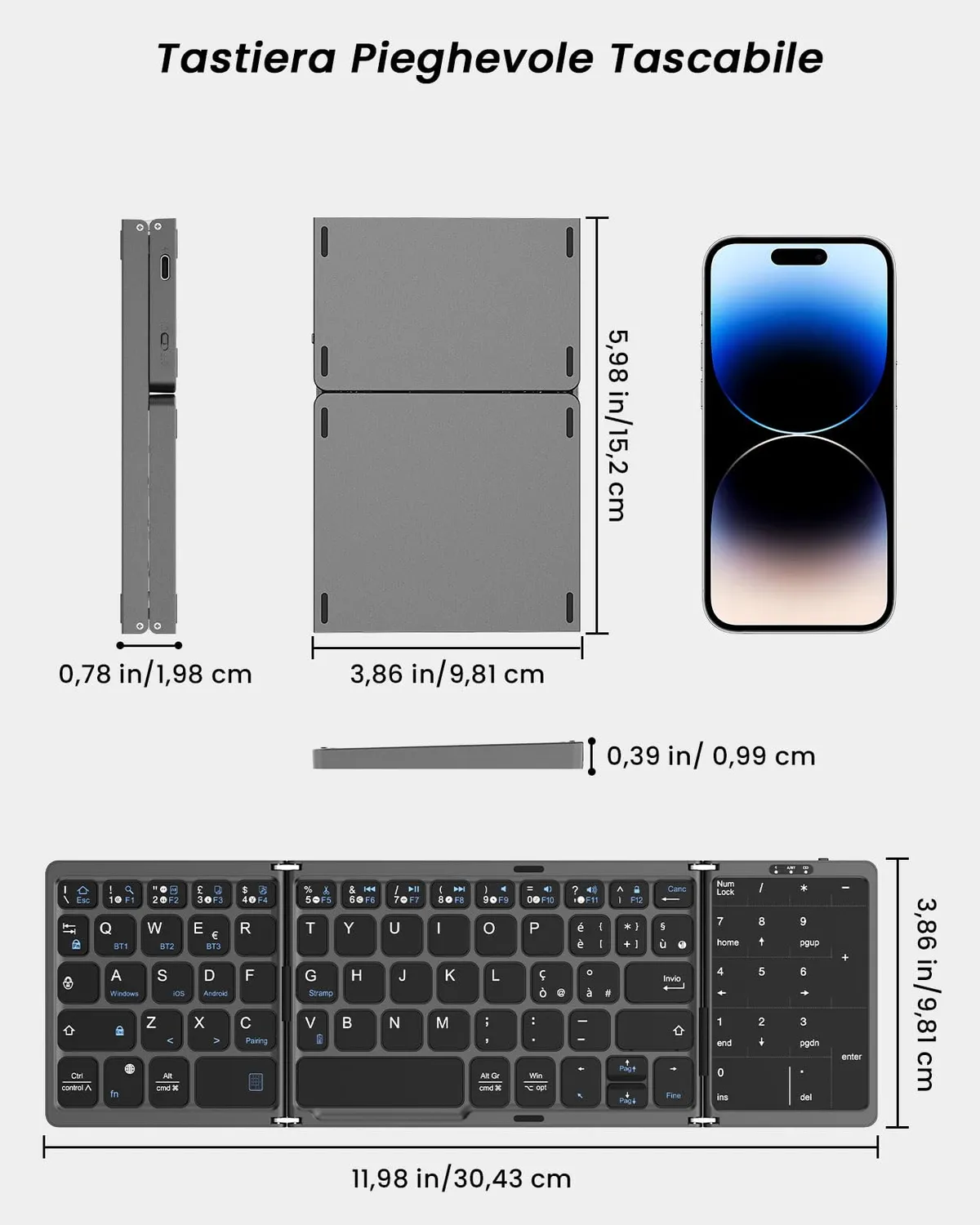 MoKo Tastiera Pieghevole Bluetooth Italiana Touchpad Nero