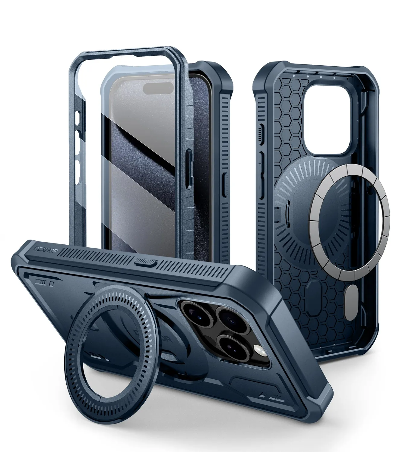 Dexnor iPhone 15 Pro cover antishock nera MagSafe kickstand