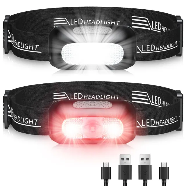 EOIWUY Torcia Frontale LED Ricaricabile 2 Pezzi IPX4