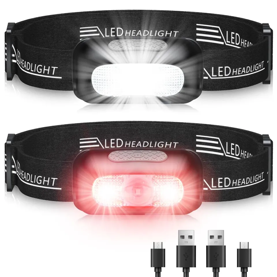 EOIWUY Torcia Frontale LED Ricaricabile 2 Pezzi IPX4