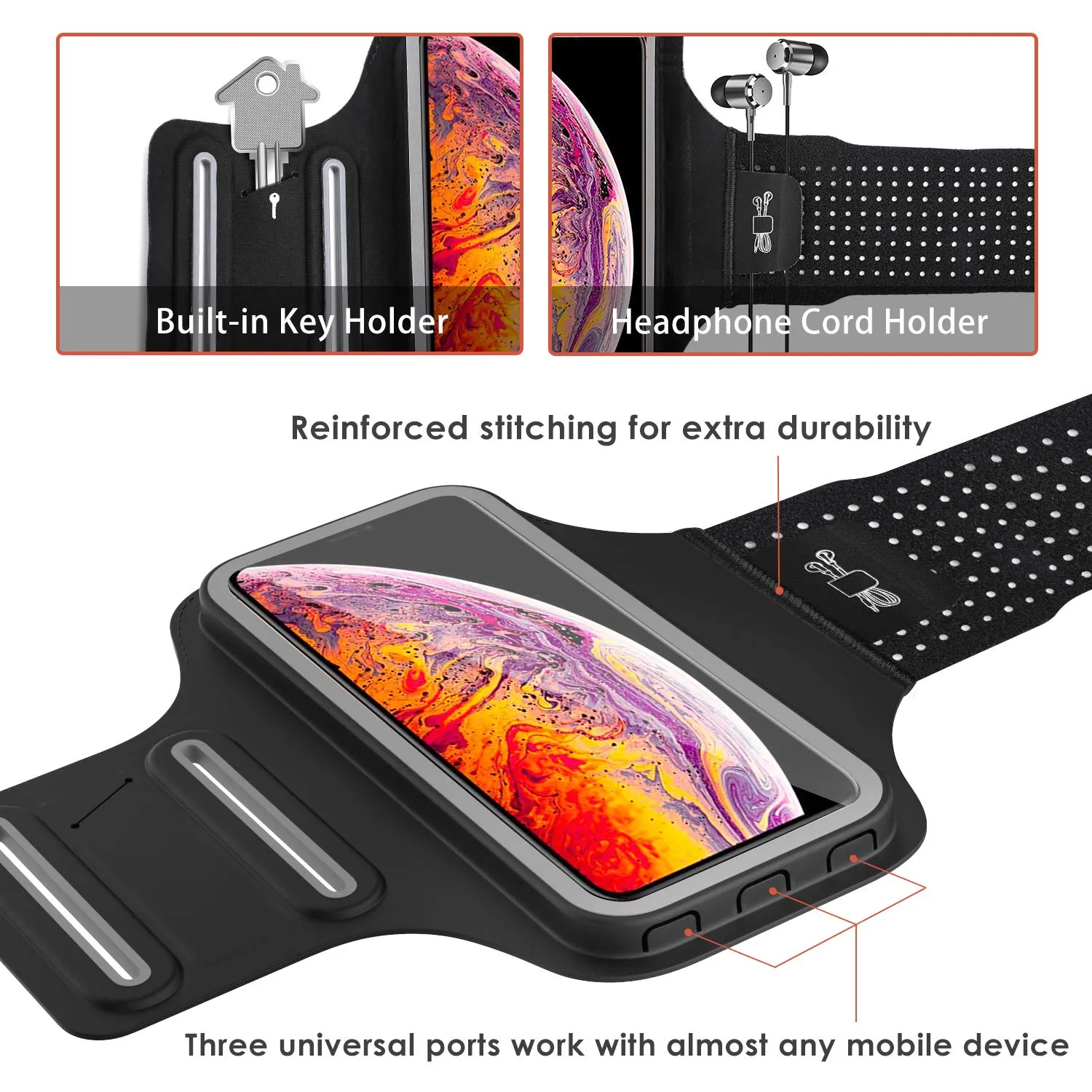 MoKo fascia braccio running smartphone 6,5 pollici nero