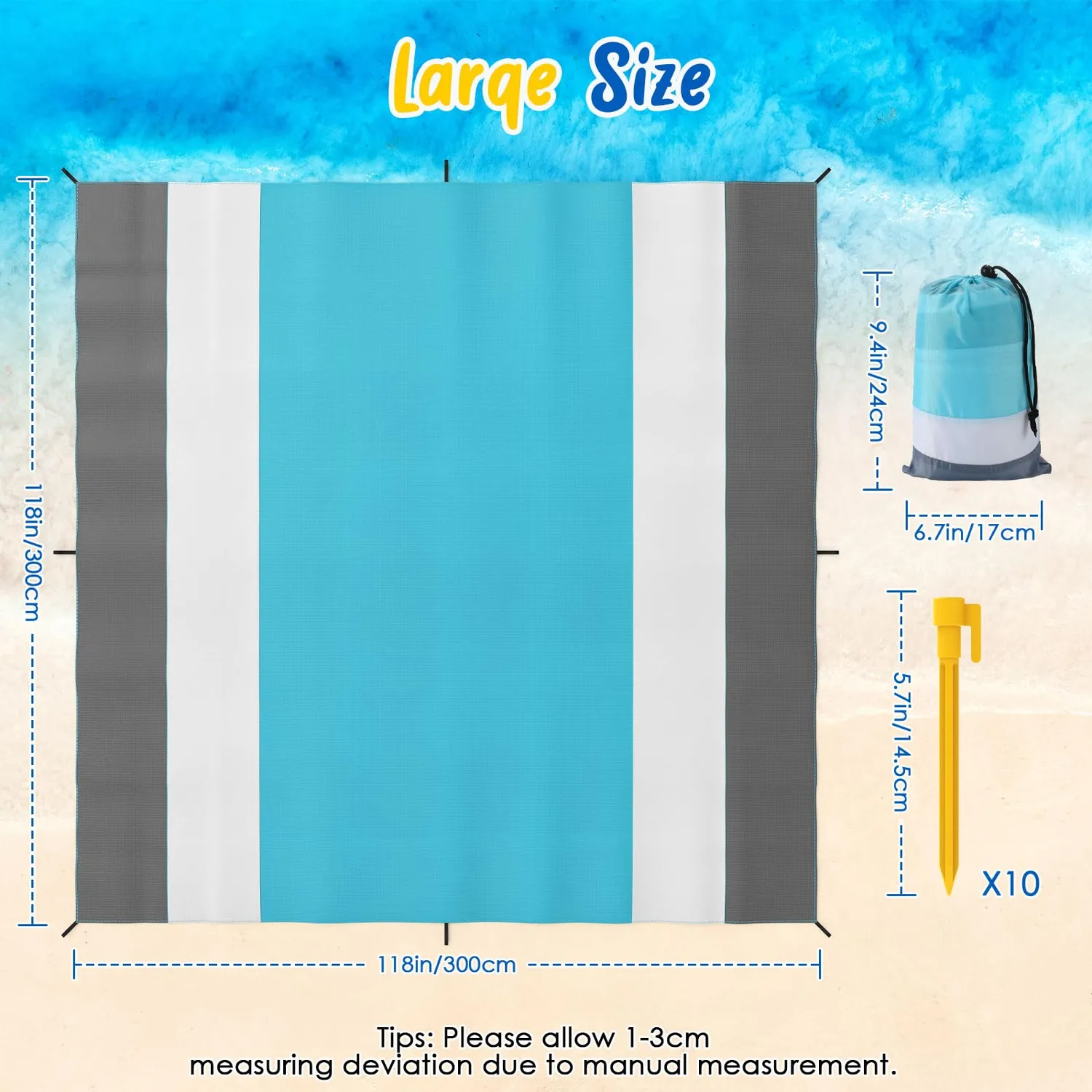 MoKo coperta spiaggia 300x300 telo verde menta antisabbia