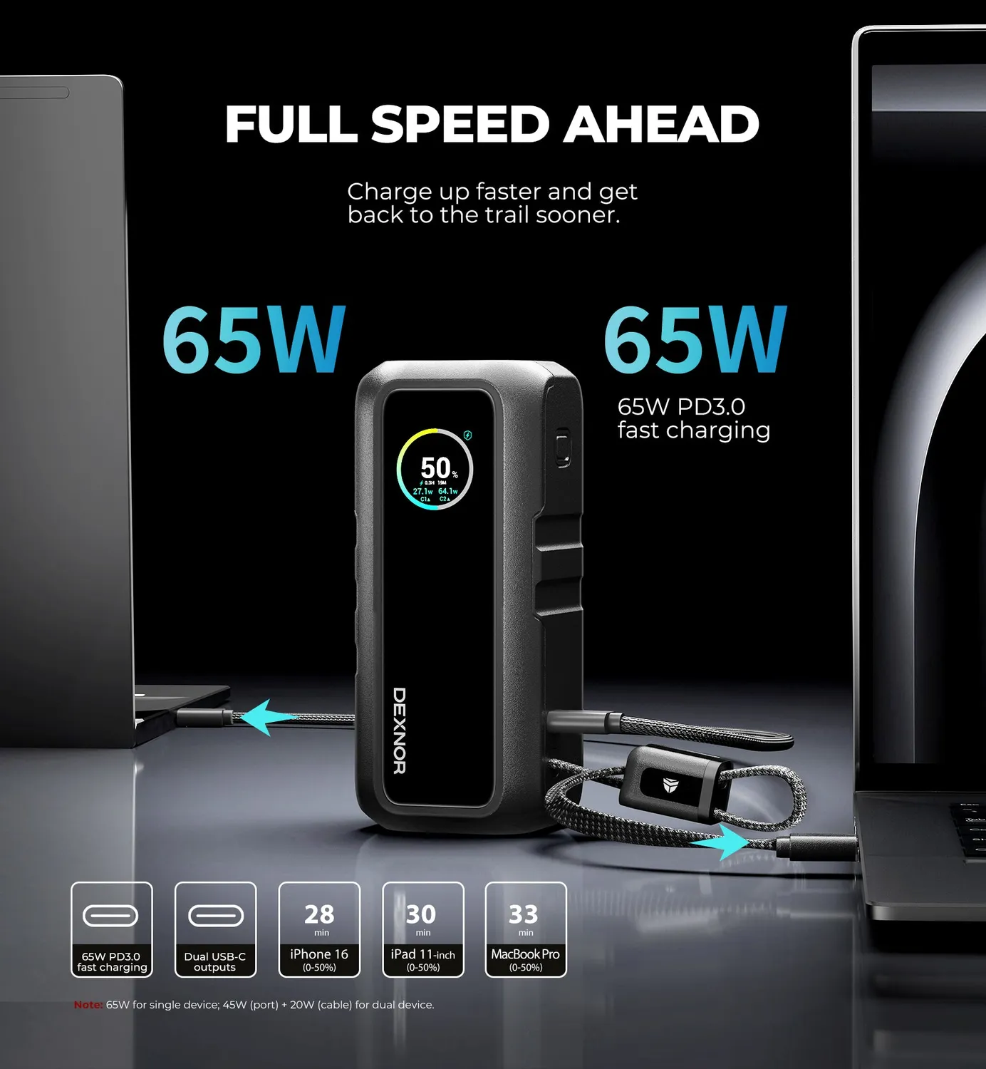 Dexnor power bank 15000mAh 65W nero spina
