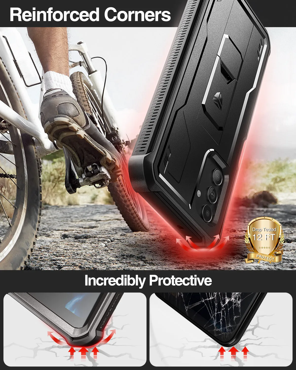 Dexnor per Galaxy A13 5G cover rugged nera con vetro kickstand