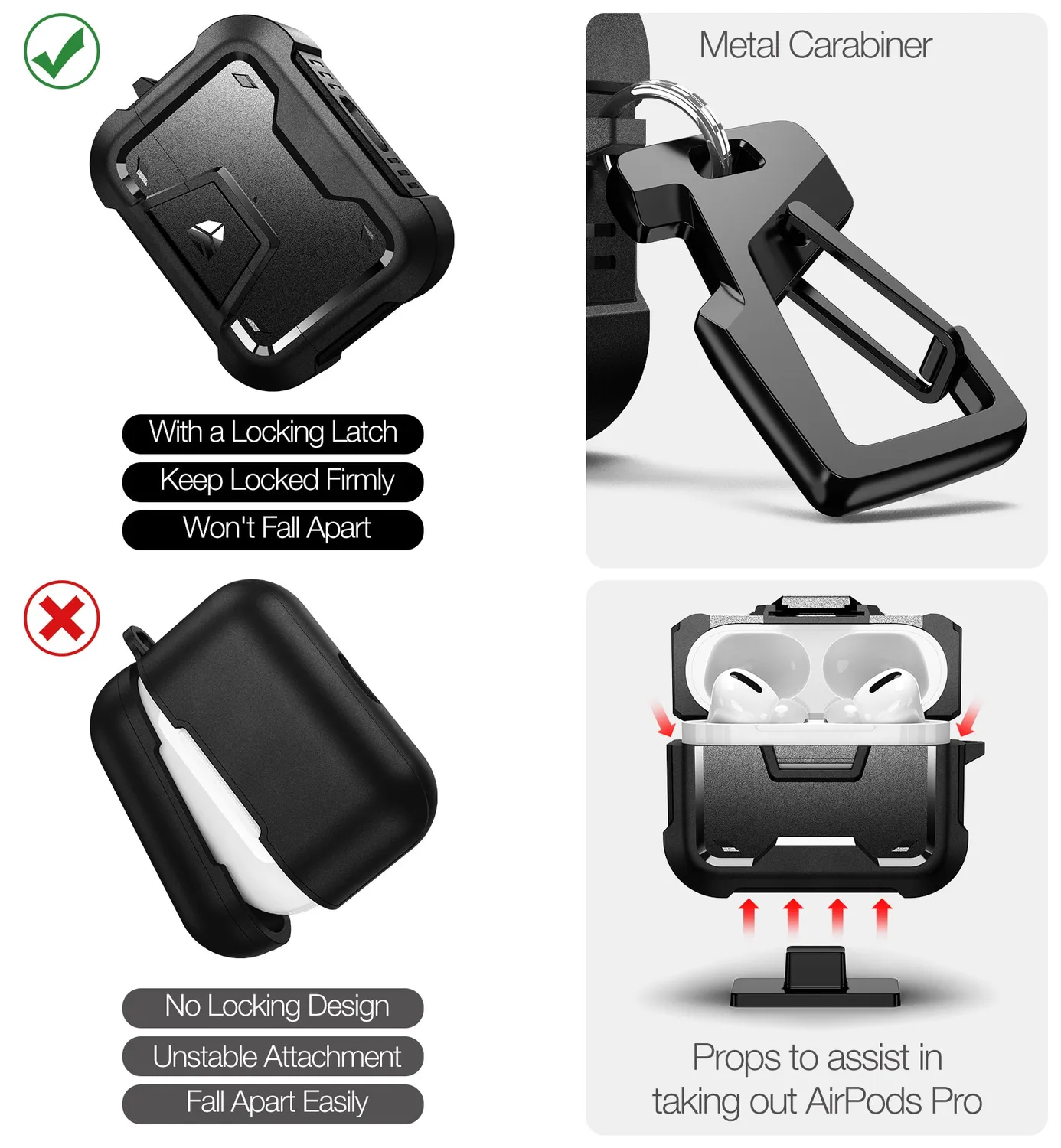 Dexnor custodia AirPods Pro 2019 nera con moschettone
