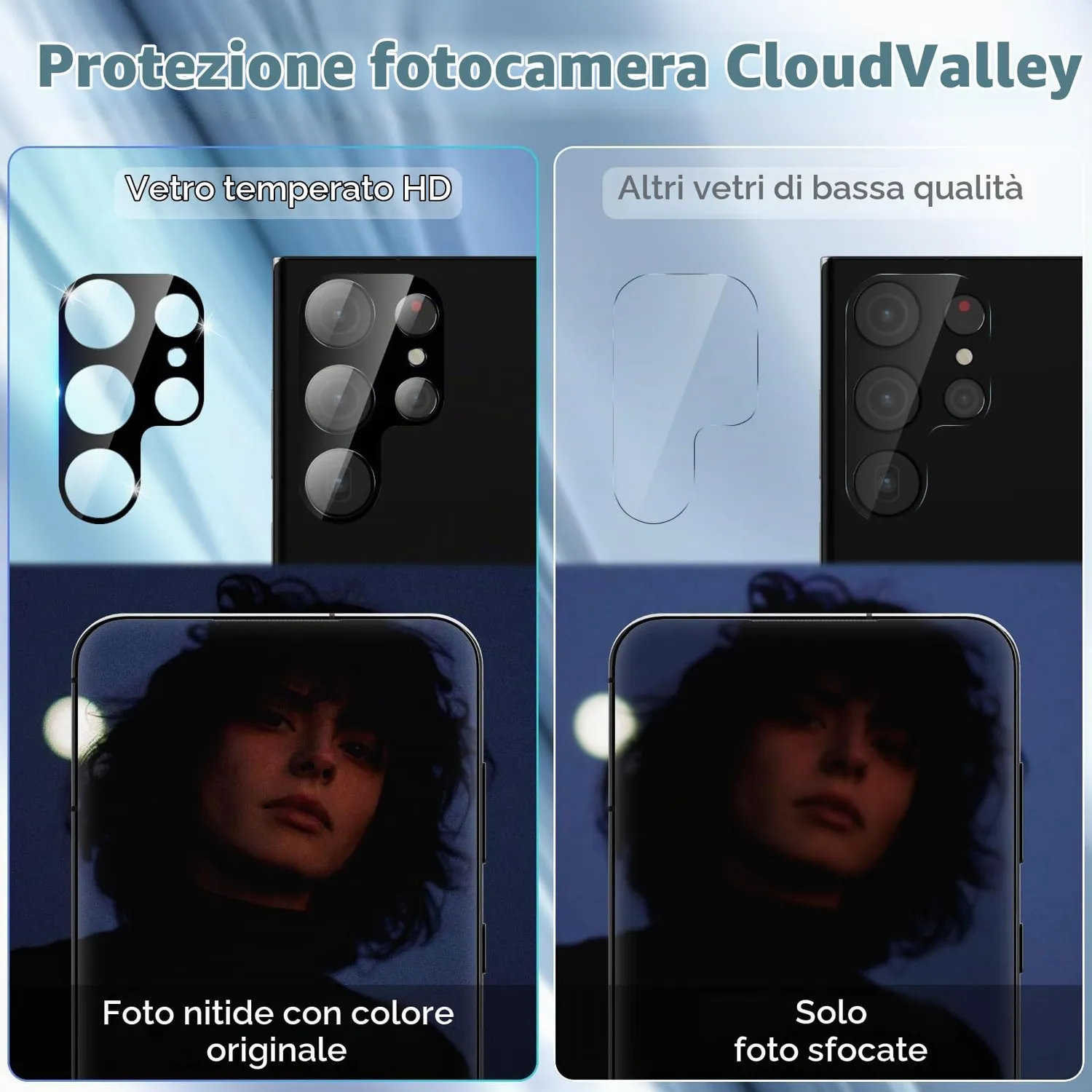 CloudValley vetro fotocamera Galaxy S24 Ultra nero 4pz