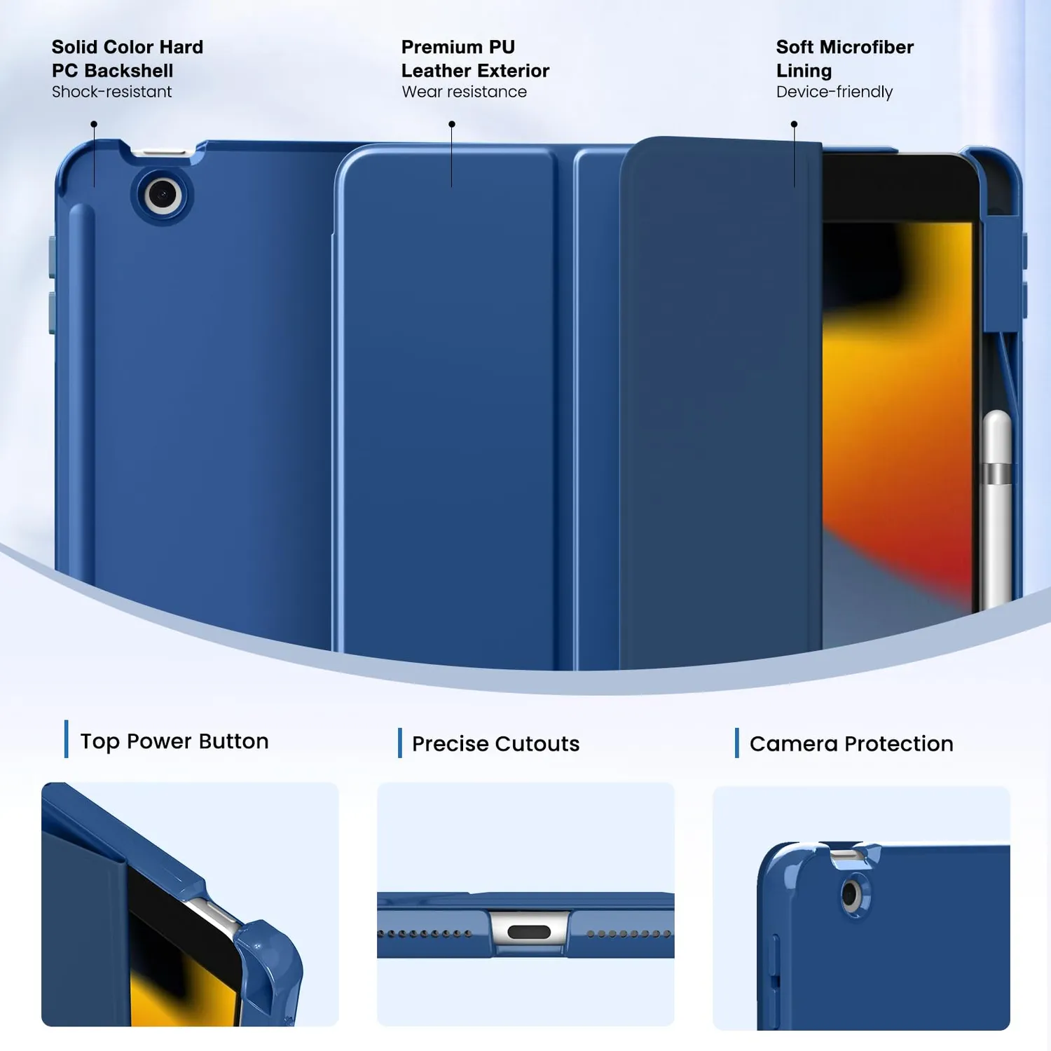 MoKo iPad 10,2 7/8/9 Gen cover blu marino stand