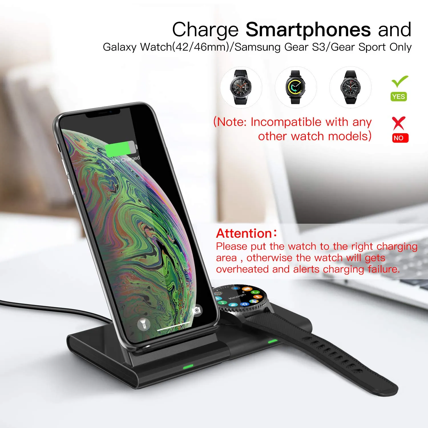 MoKo Caricatore Wireless Qi 10W 2 in 1 Telefono+Watch