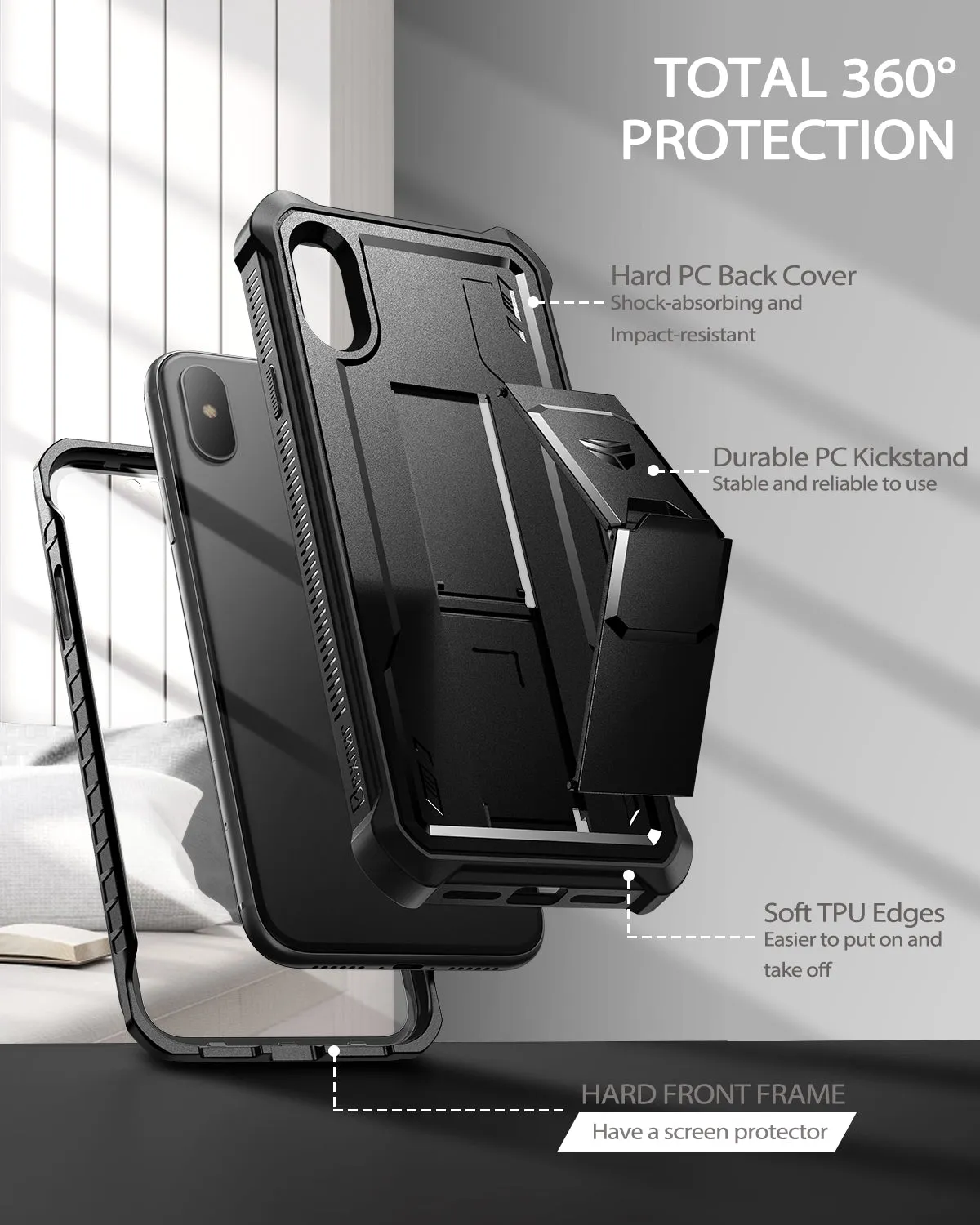 Dexnor iPhone X/XS cover rugged nera antiurto