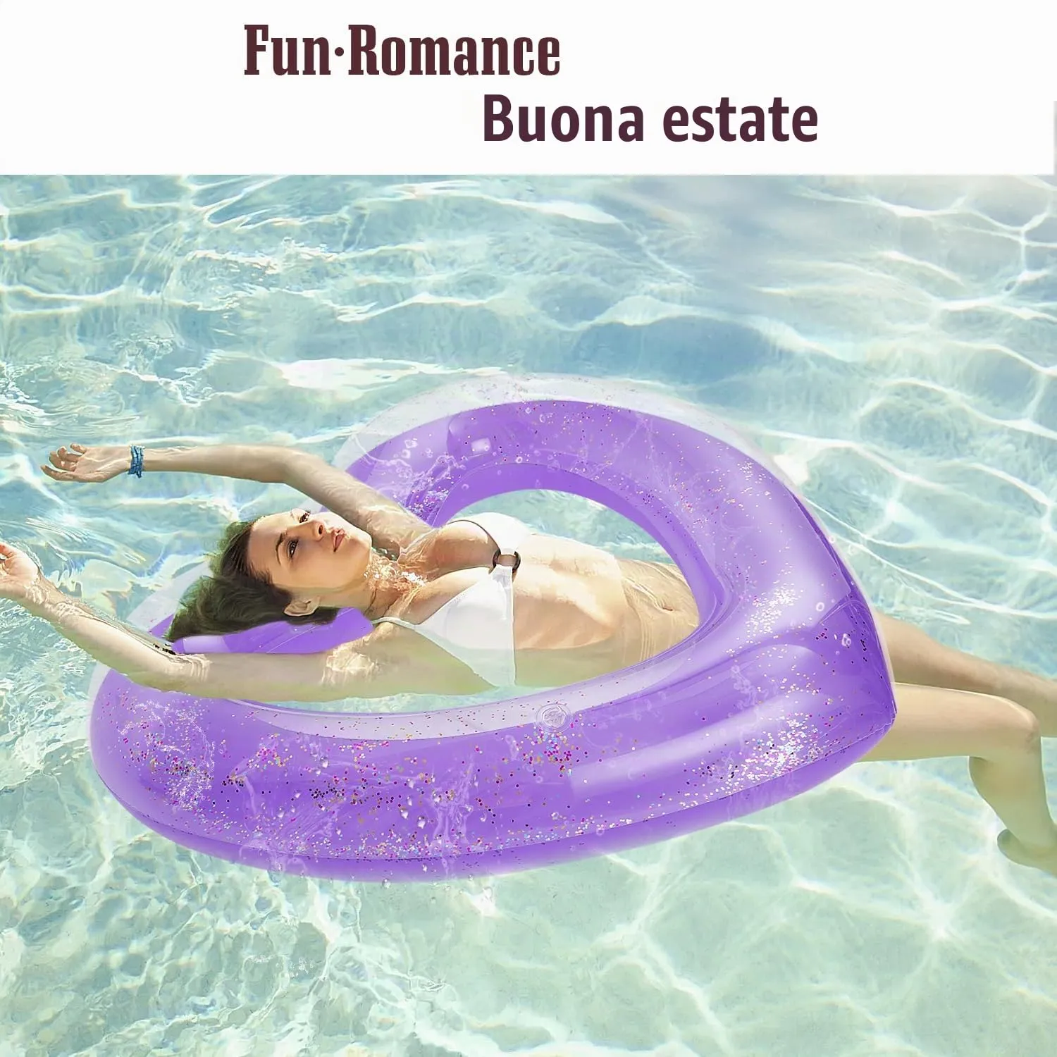 MoKo ciambella cuore glitter gonfiabile PVC ecologico mare