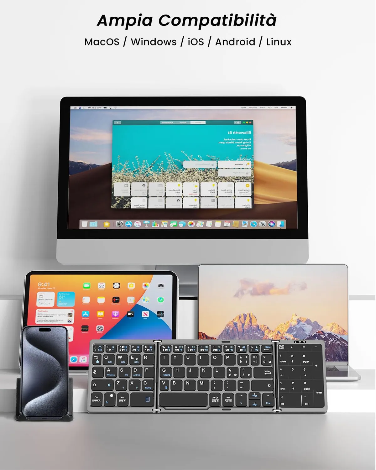 MoKo Tastiera Pieghevole Bluetooth Italiana Touchpad Nero