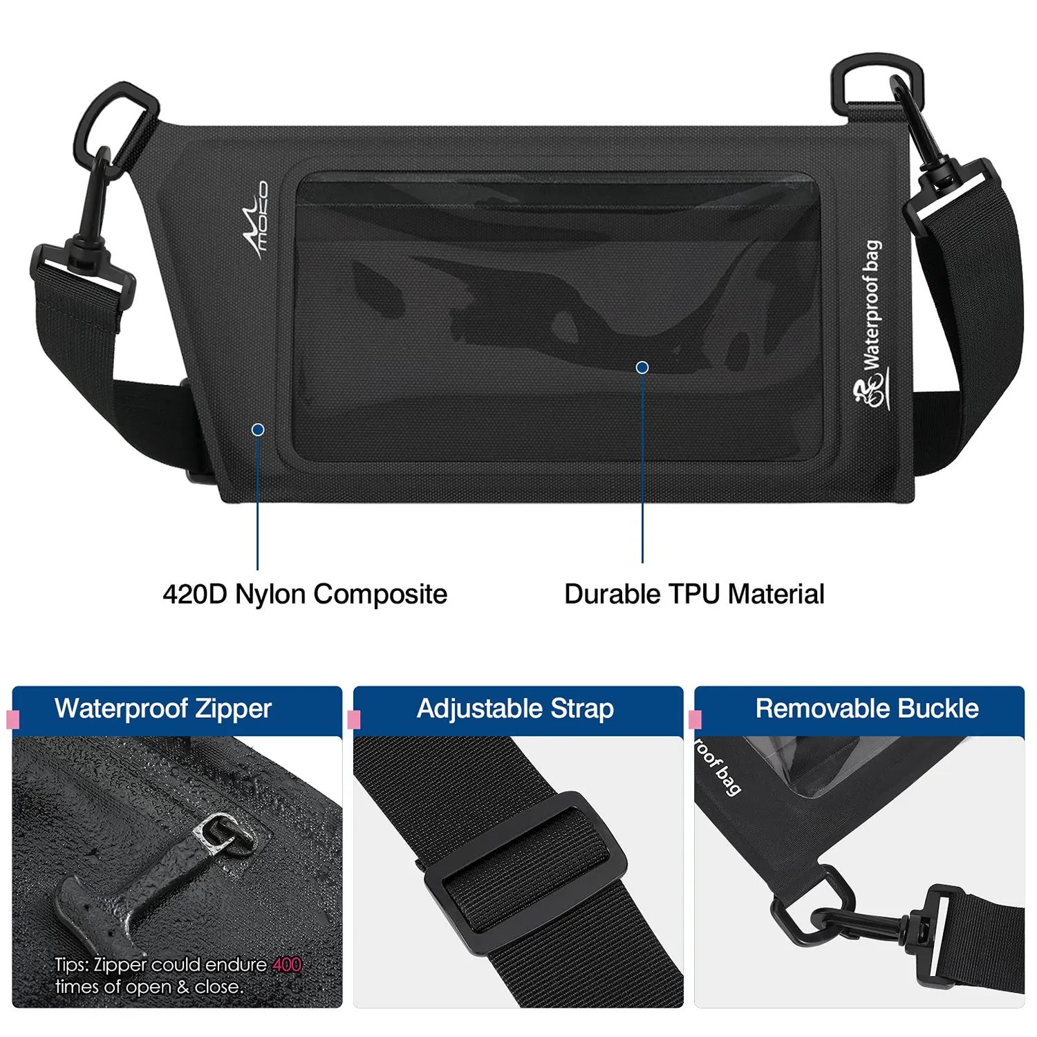MoKo Custodia Impermeabile IPX8 Mini Nera con Tracolla