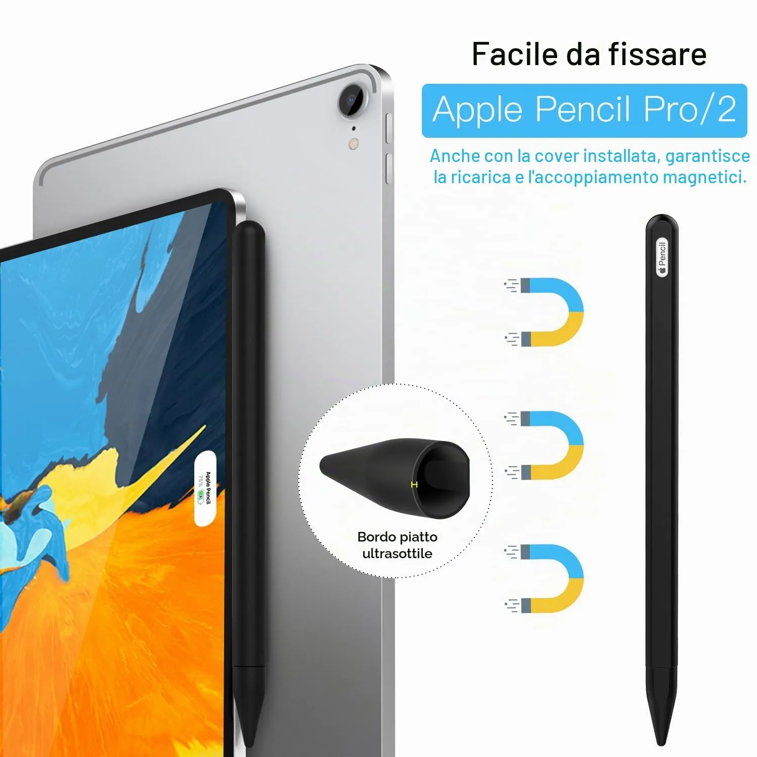 MoKo Cover Apple Pencil Pro/2 Custodia Silicone Nero Antigraffio
