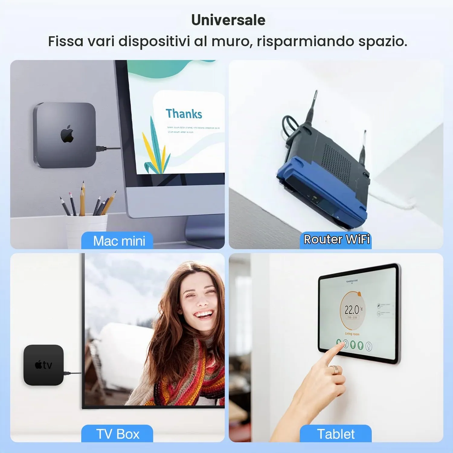 MoKo Supporto Parete Tablet Smartphone Nero 2 Pz 90°