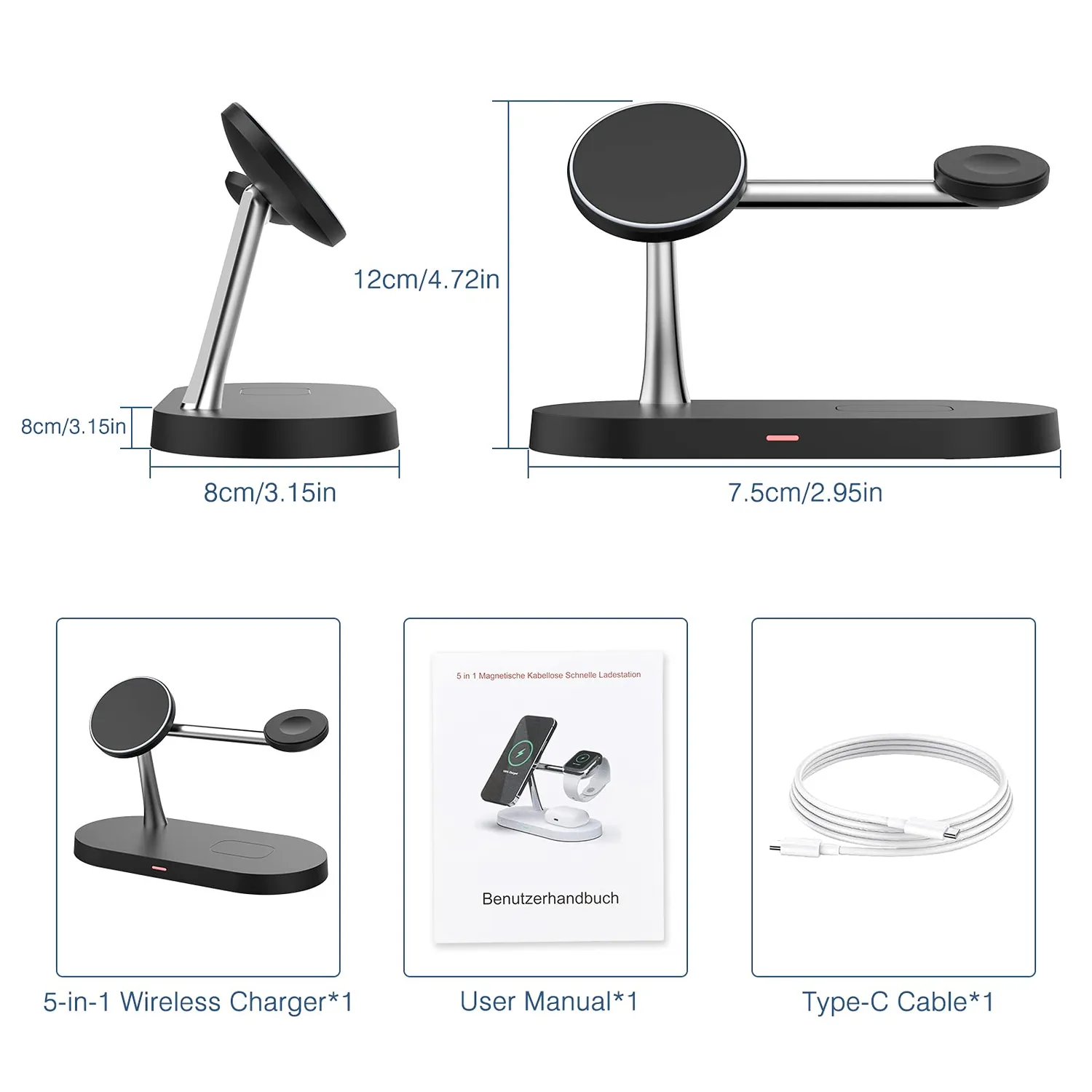 MoKo 5 in 1 stazione ricarica wireless iPhone Watch con luce