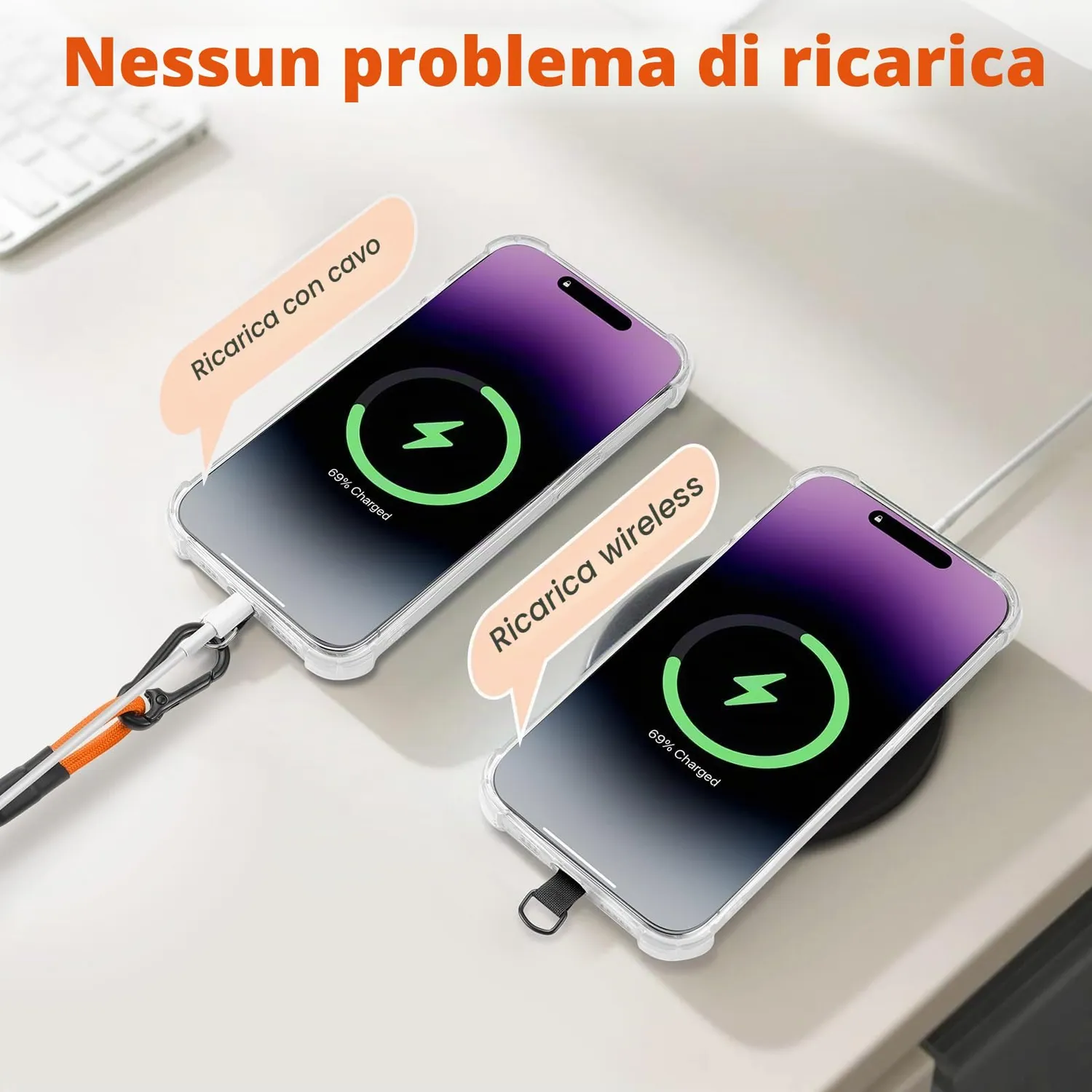 MoKo Laccio Cellulare Elastico Arancione Antifurto