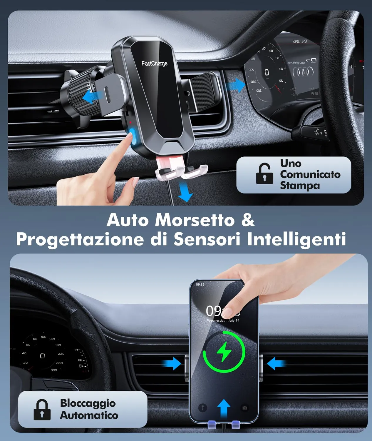 EOIWUY supporto auto ricarica wireless 15W 360°