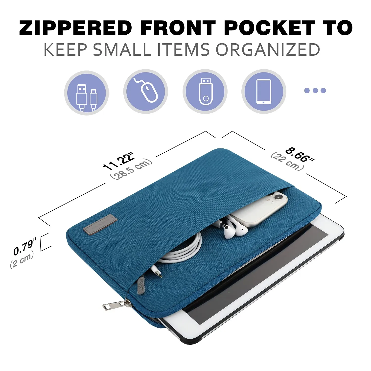 MoKo Sleeve Tablet 9-11 Pollici Blu Pavone con Zip