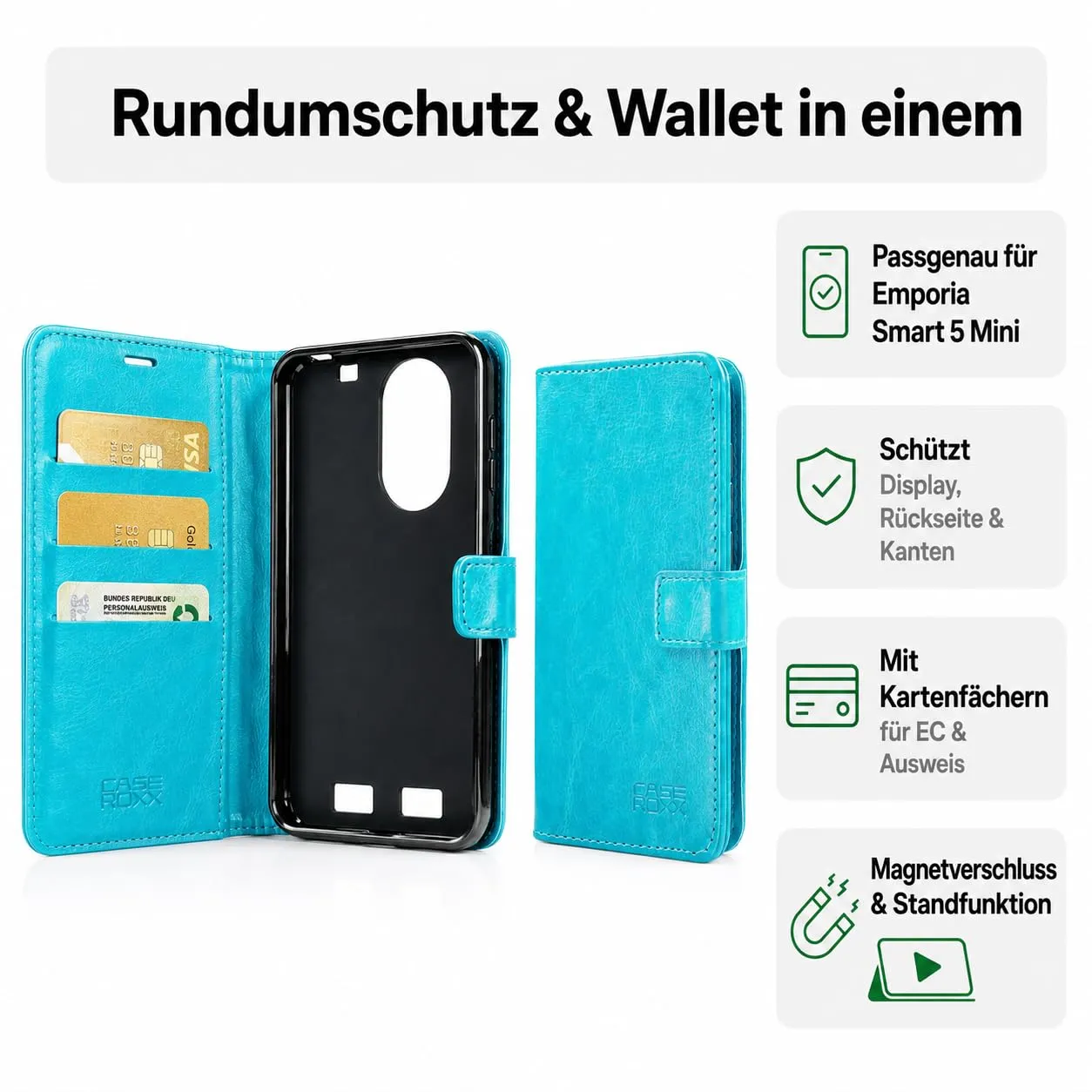 caseroxx Bookstyle Emporia Smart 5 Mini Custodia Azzurro Chiaro