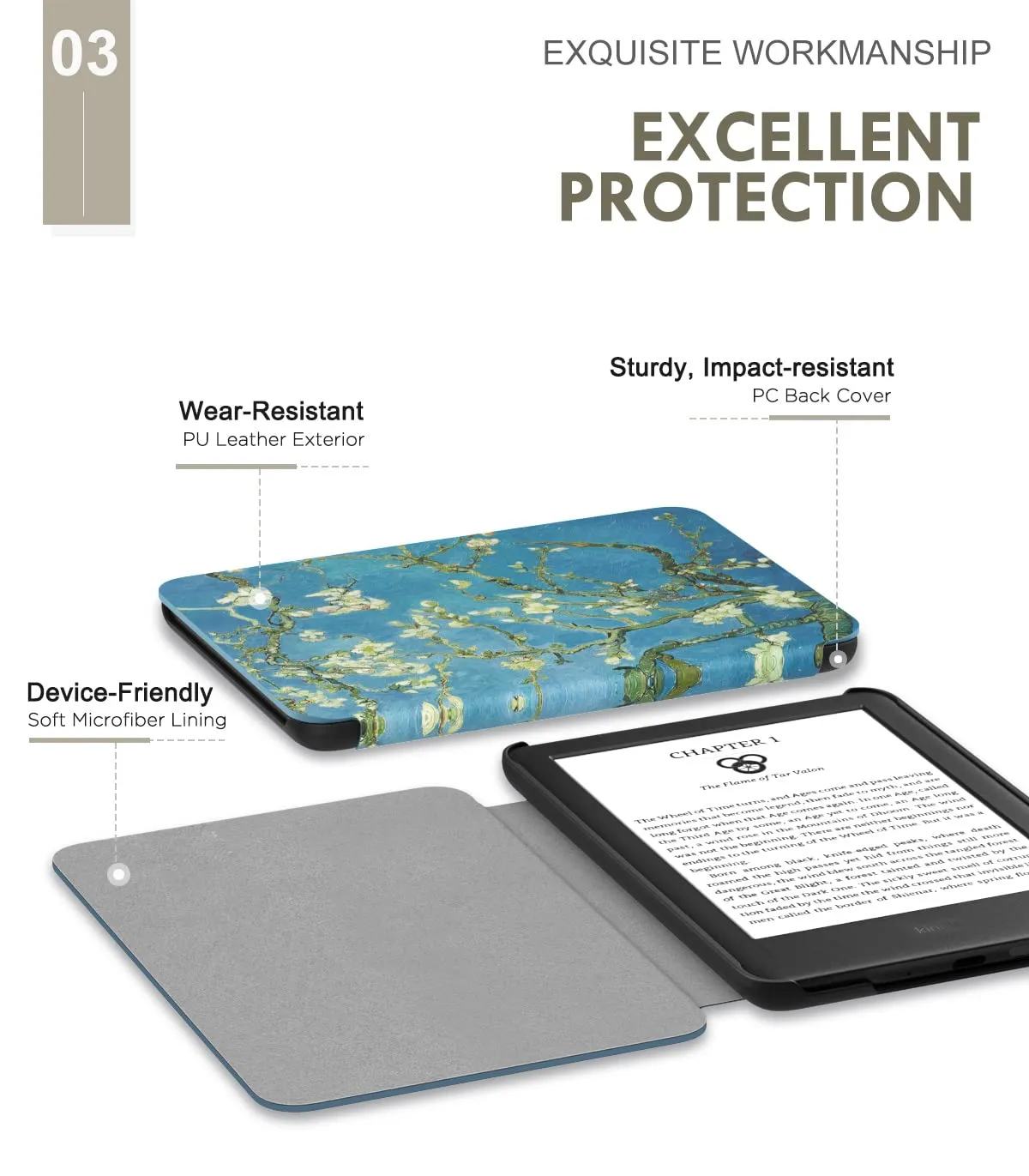 MoKo Kindle 6" 11a Gen 2022-2024 custodia albicocchi in fiore stand
