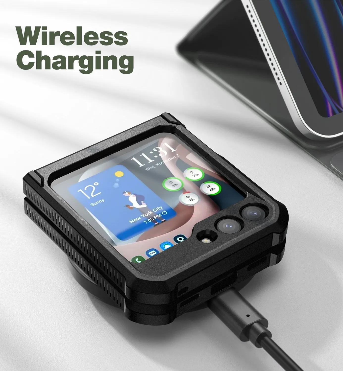Dexnor Galaxy Z Flip 5 custodia nera antiurto con cerniera