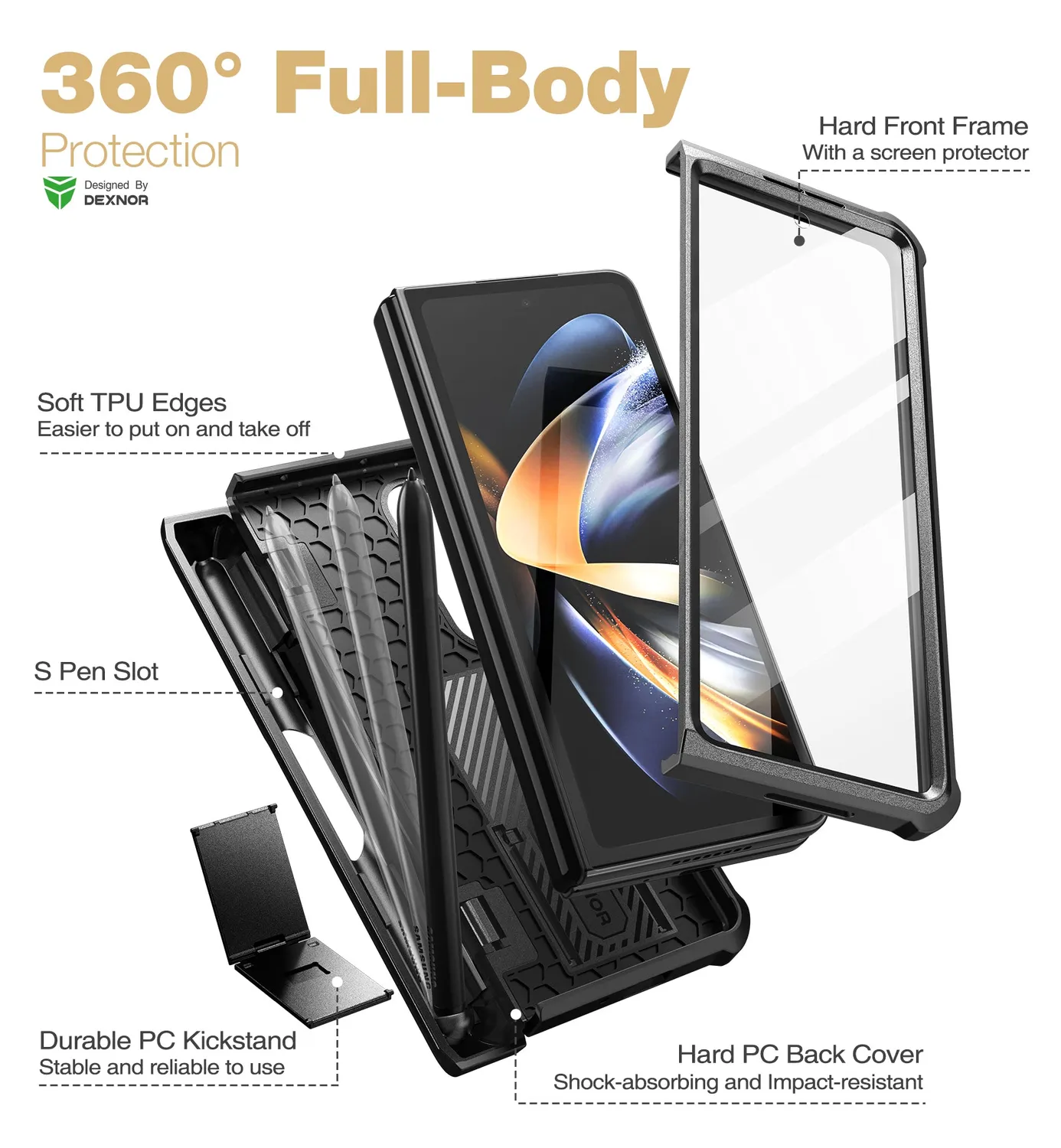 Dexnor Galaxy Z Fold 4 cover nera con cerniera