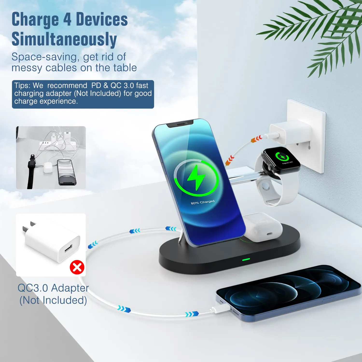 MoKo 5 in 1 stazione ricarica wireless iPhone Watch con luce