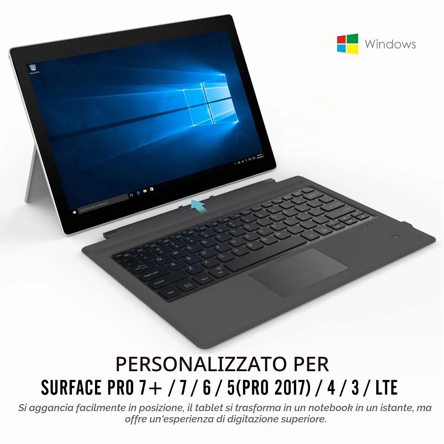 MoKo per Surface Pro 3-7 Plus tastiera bluetooth grigia retroilluminata